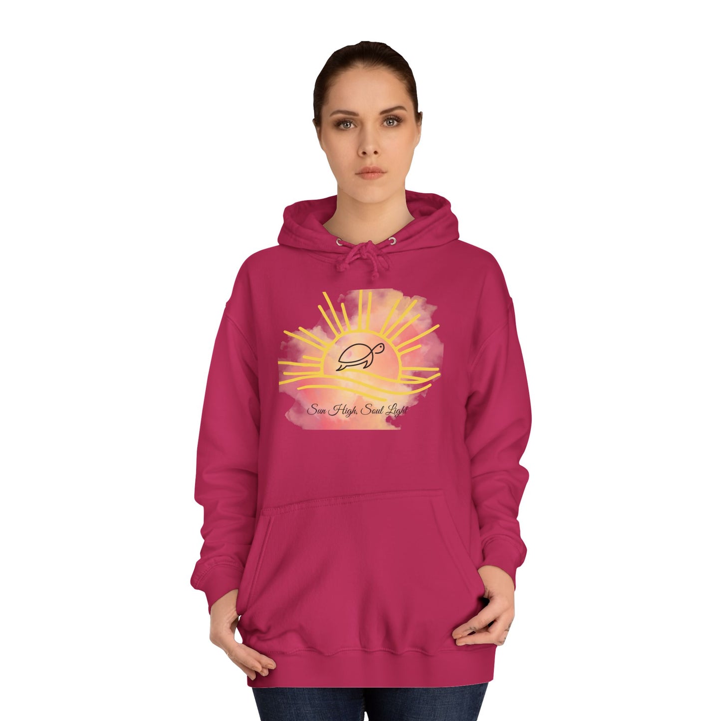 Sun High Soul Soft Hoodie – Watercolor Turtle & Sunrise Sweatshirt | Cozy Coastal Quote Hoodie