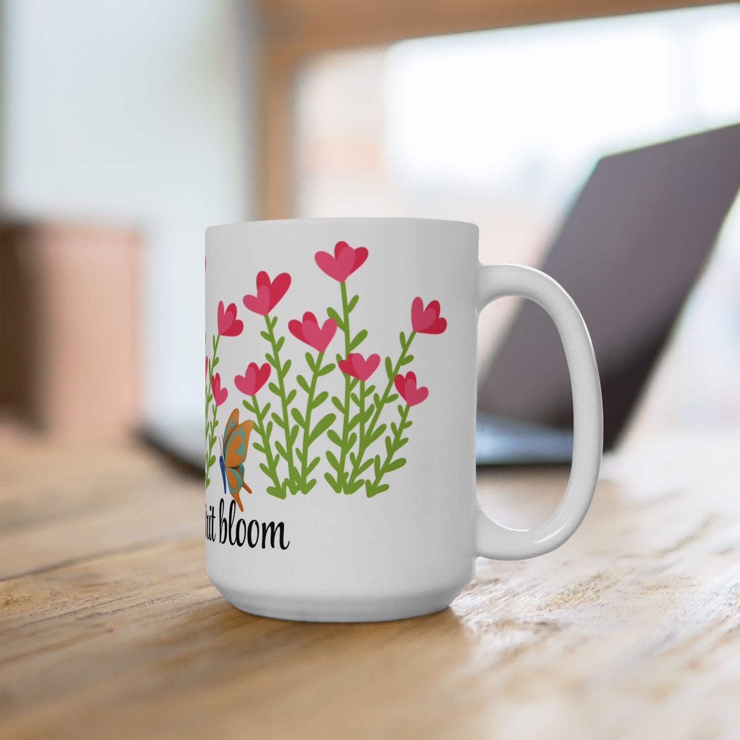 Inspirational Floral Ceramic Mug - Let Your Spirit Bloom (11oz, 15oz)