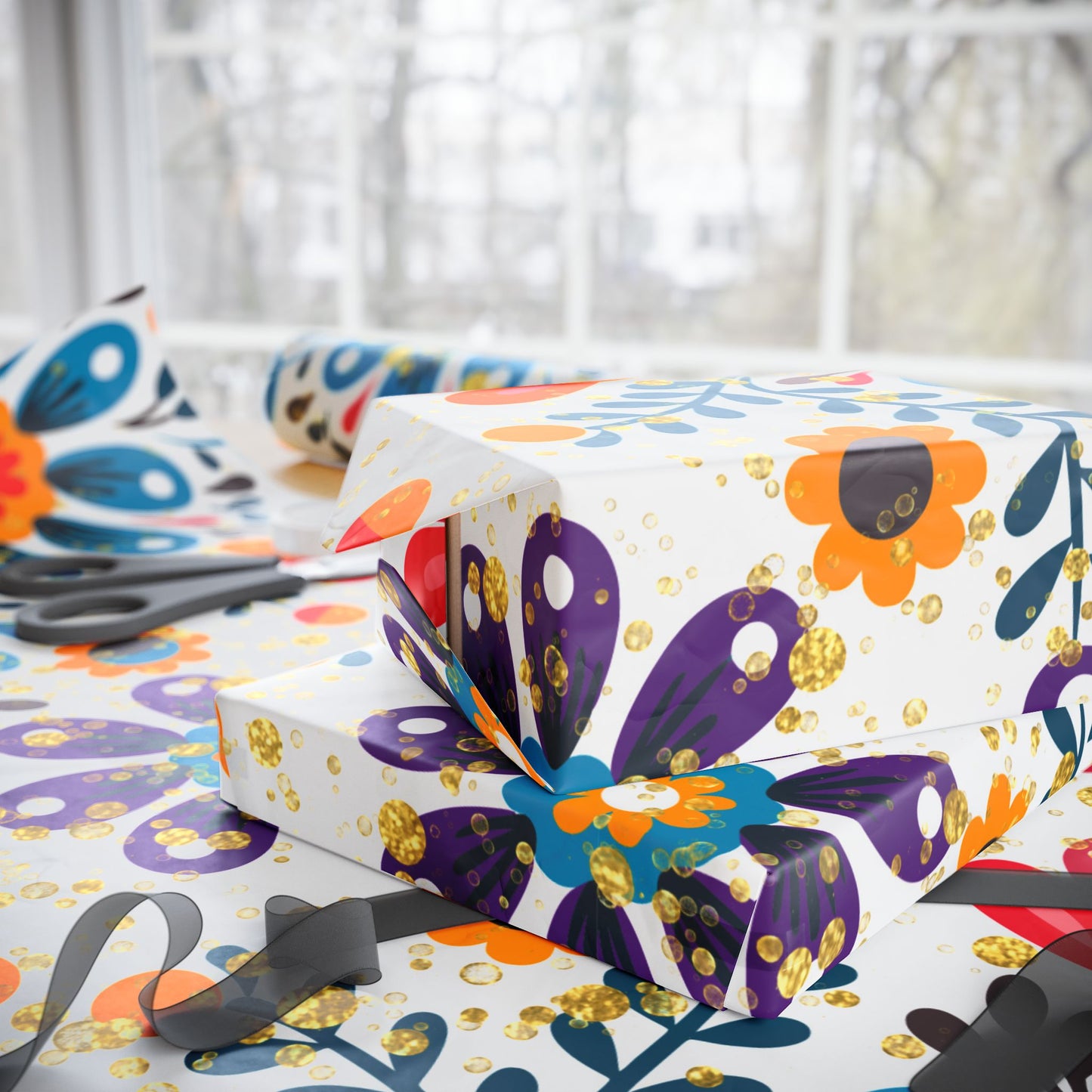 Vibrant Floral Wrapping Paper, Colorful Gift Wrap, Birthday, Holiday, Celebration, Eco-Friendly, Handmade