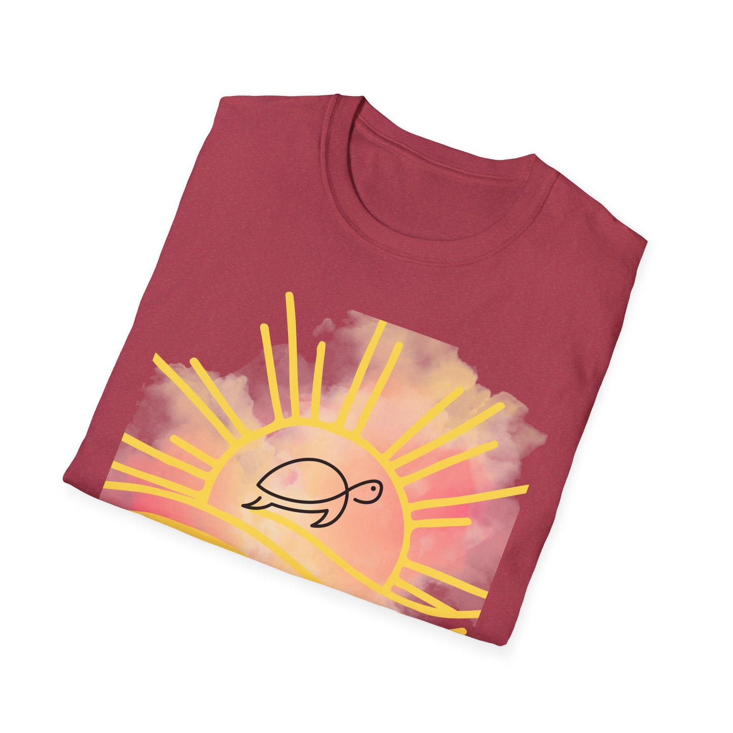 Sun High Soul Soft T-Shirt – Watercolor Sunrise & Turtle Tee | Uplifting Coastal Shirt