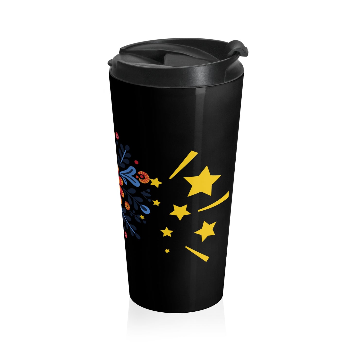 Celestial Bloom Travel Mug – Folk Floral Stainless Steel Tumbler
