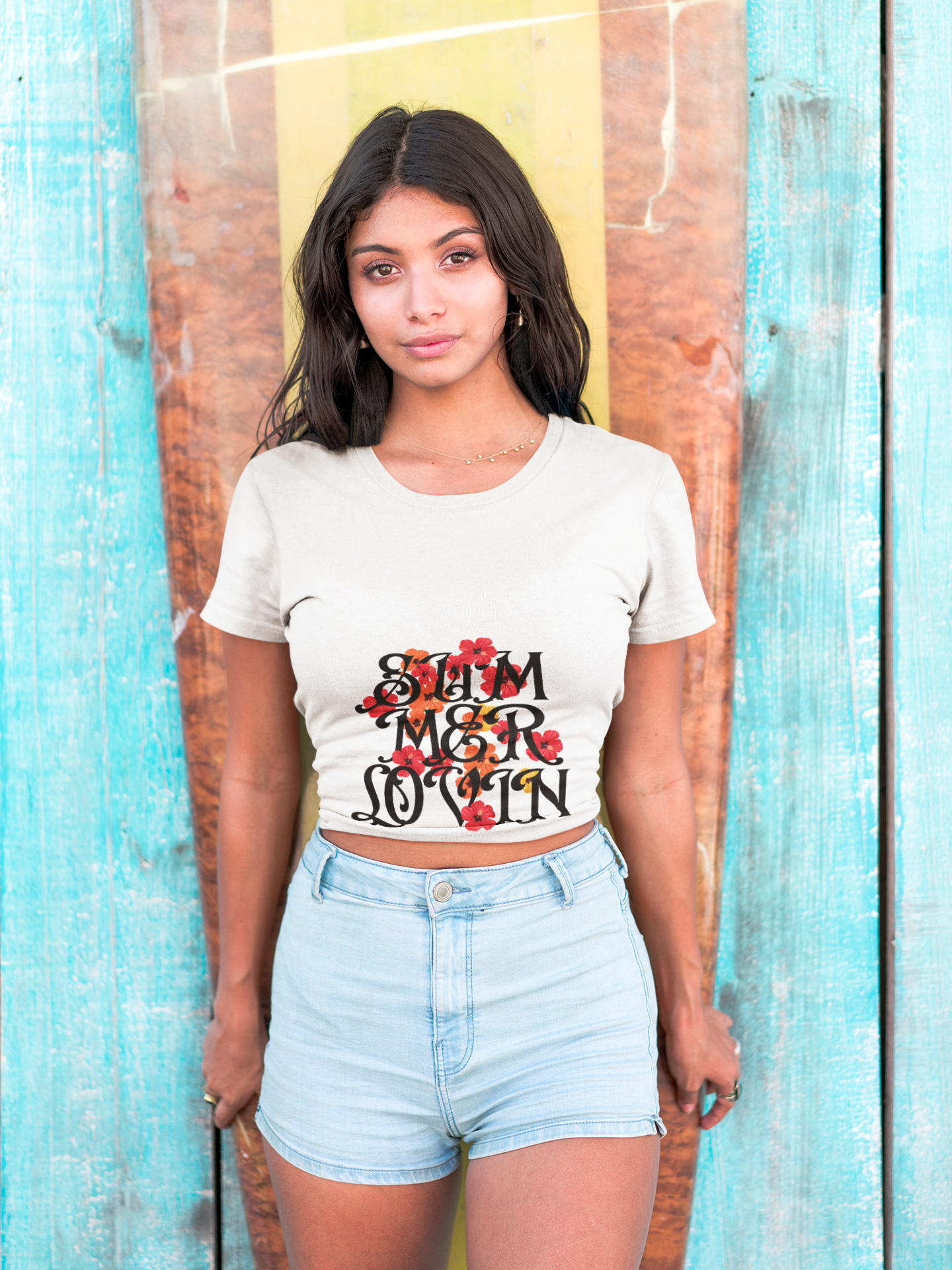 Summer Lovin’ Baby Tee – Floral Crop Top | Y2K Retro Beach Shirt