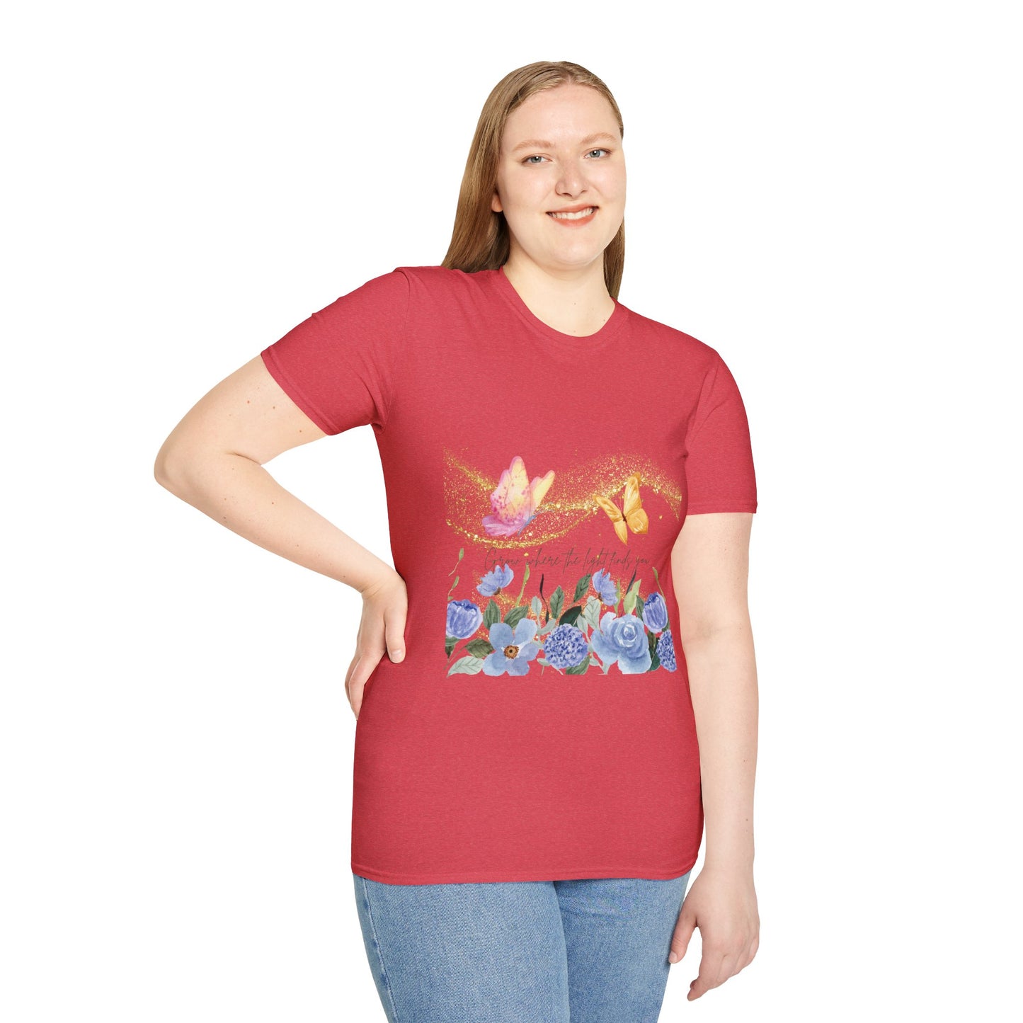 Butterfly Blossom Unisex Softstyle T-Shirt - Inspirational Floral Design