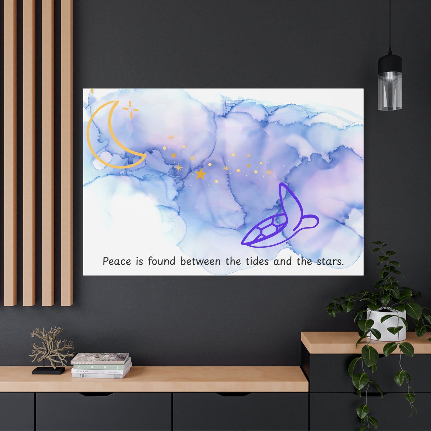 Inspirational Canvas Art - 'Peace is Found Between the Tides and the Stars' Celestial Ocean Canvas Wall Art – Moon, Stars & Tides Quote | Stardust Cove