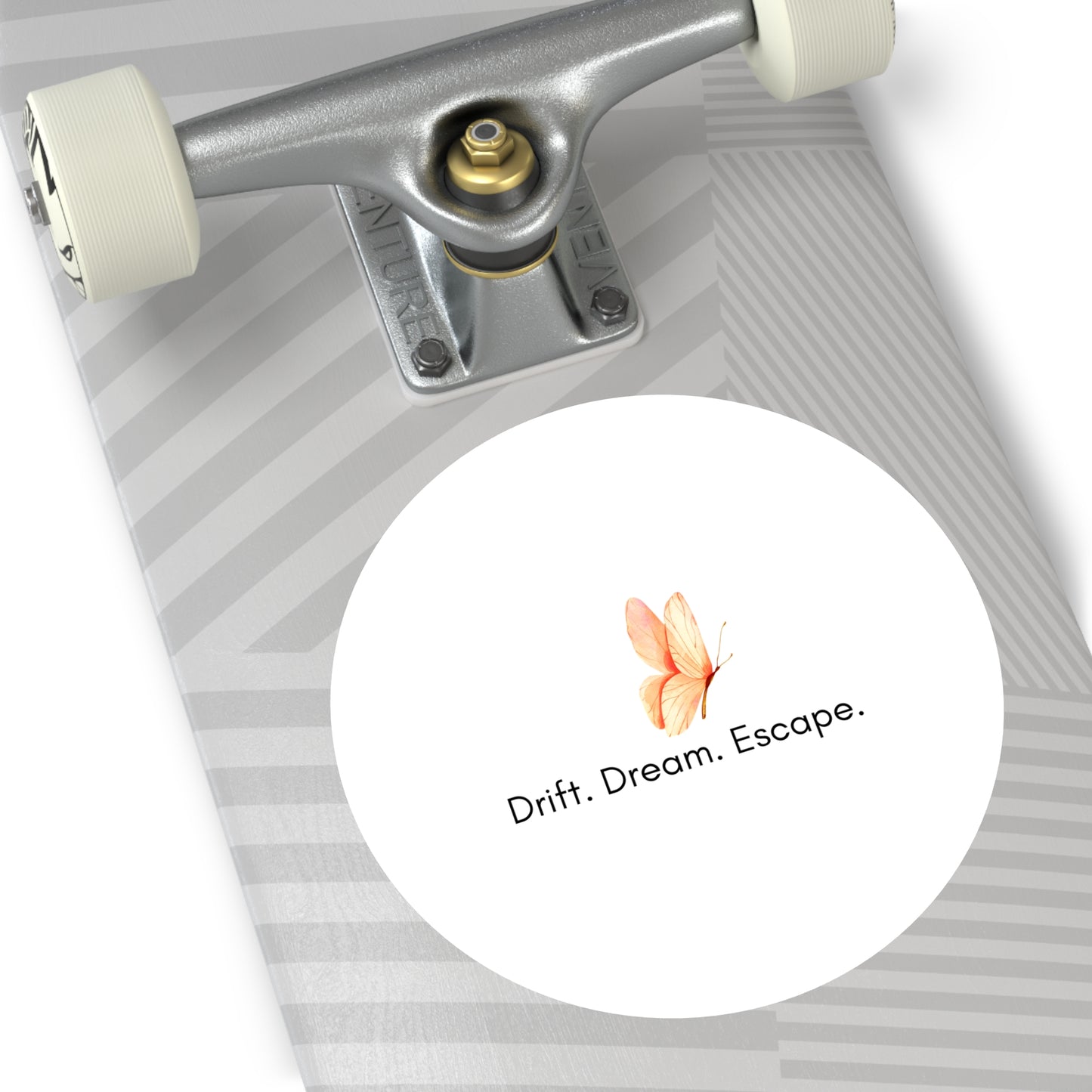 Butterfly Inspirational Round Vinyl Sticker – “Drift. Dream. Escape.” | Waterproof Motivational Sticker for Journal, Laptop, or Gift