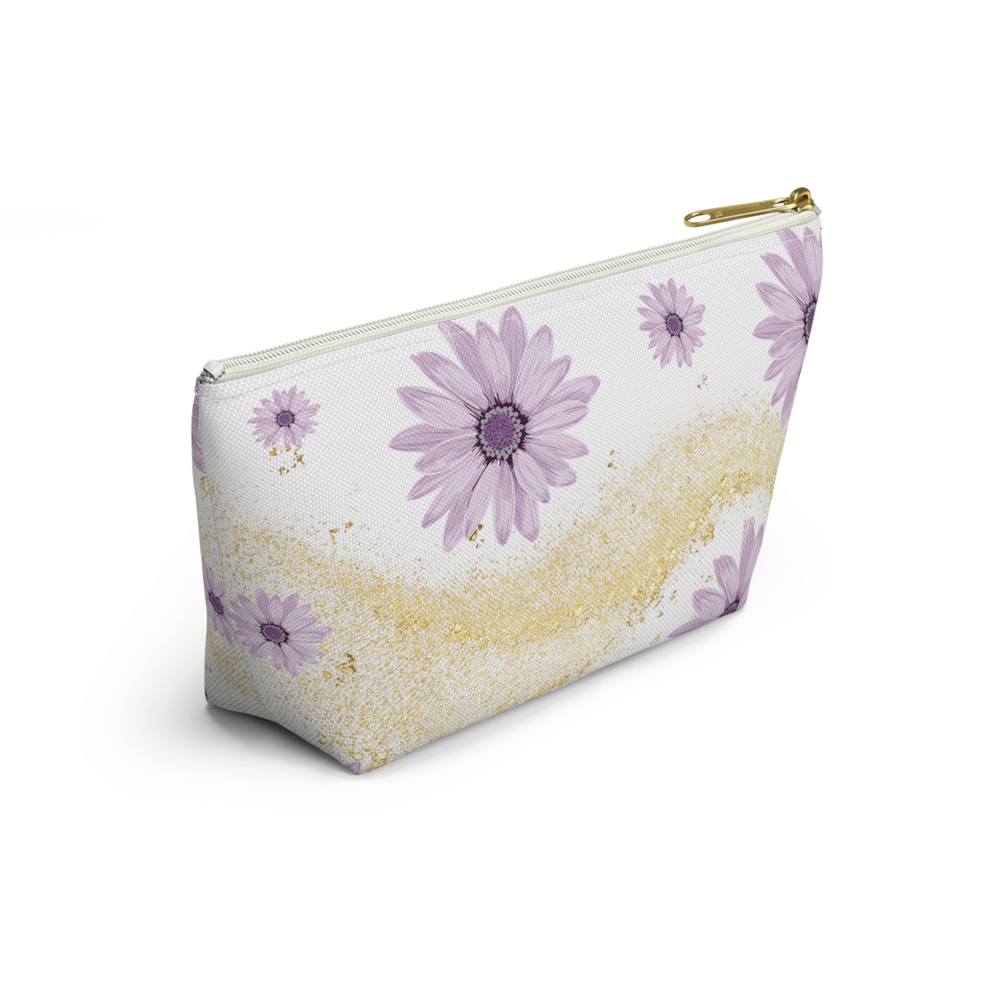 Floral Gold Sparkle Accessory Pouch, Perfect for Makeup, Travel, Gifts, and Summer Vibes