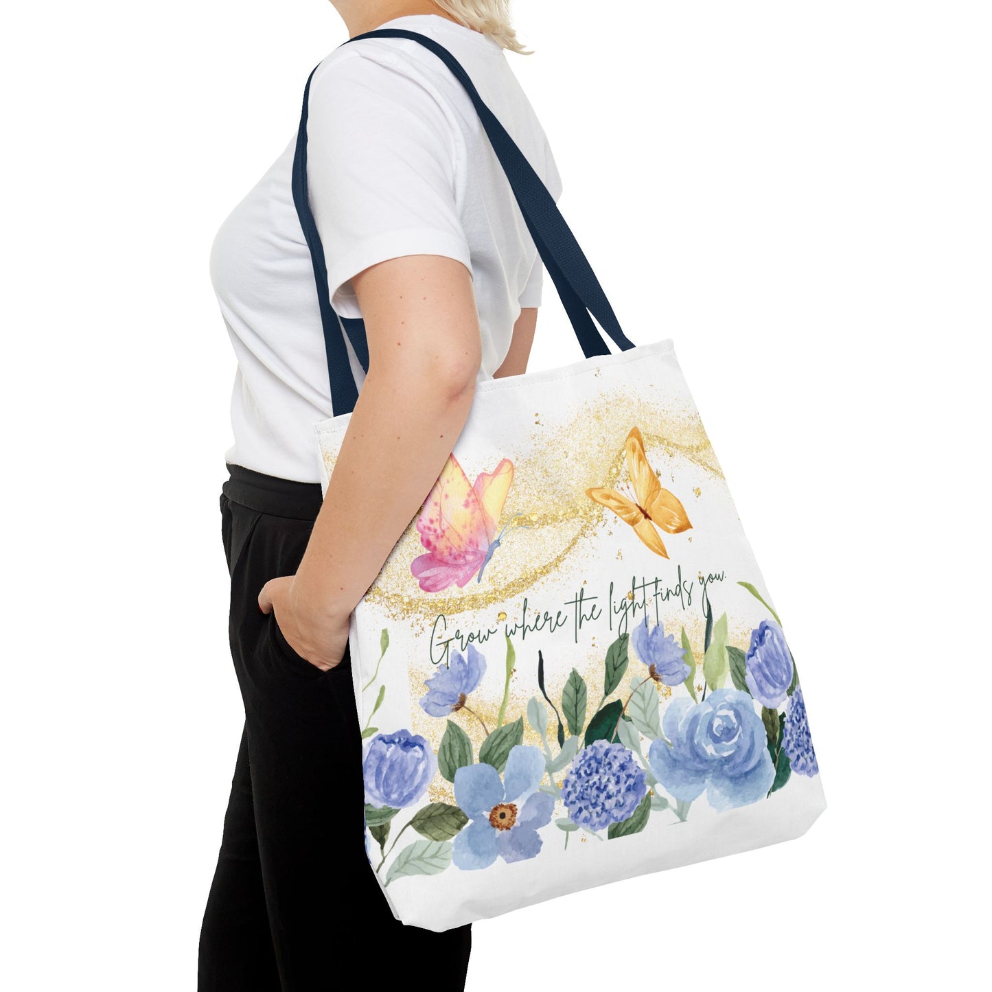 Inspirational Floral Tote Bag - "Grow Where the Light Finds You"