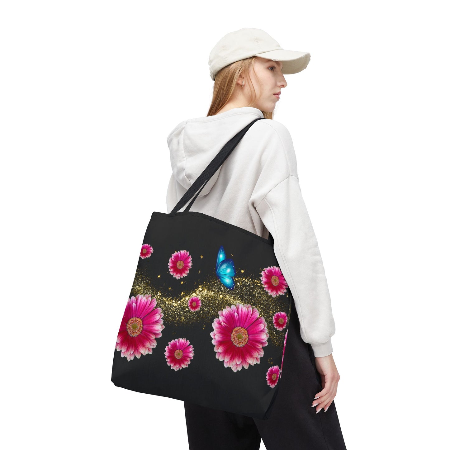 Floral Butterfly Tote Bag, Flower Power Bag, AOP Floral Shopper, Spring Tote, Gift for Nature Lovers, Eco-Friendly Bag