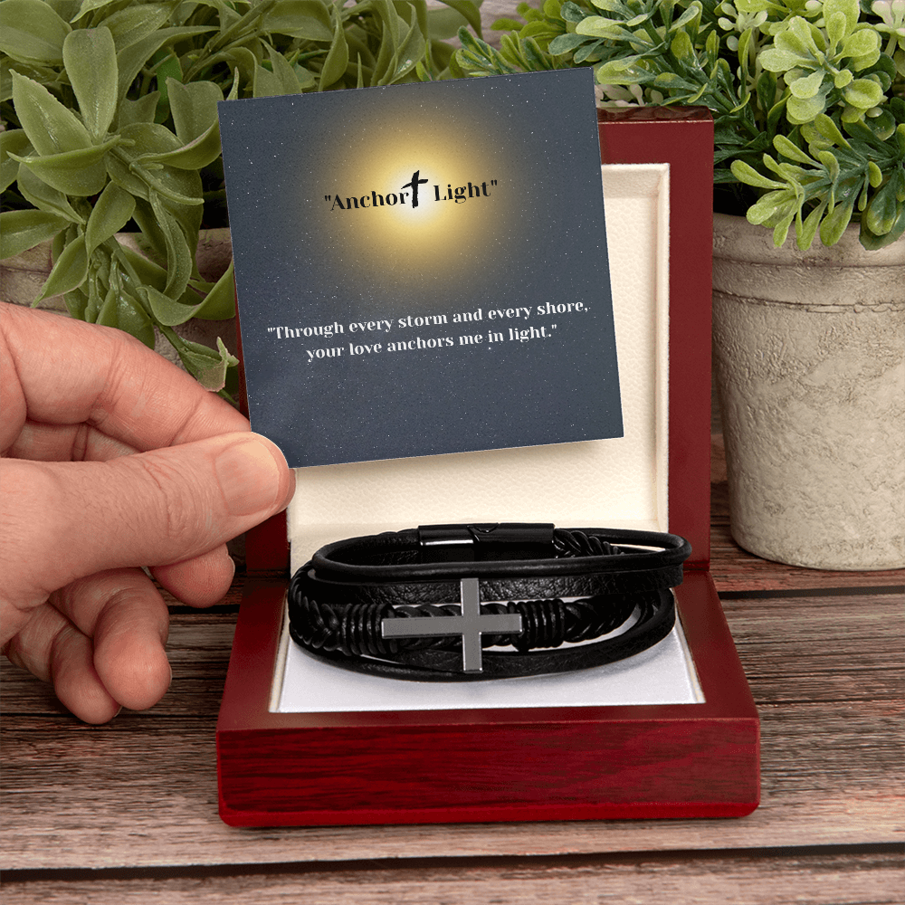 “Anchor + Light” Bracelet – Inspirational Gift for Him | Vegan Leather Bracelet with Message Card – Stardust Cove