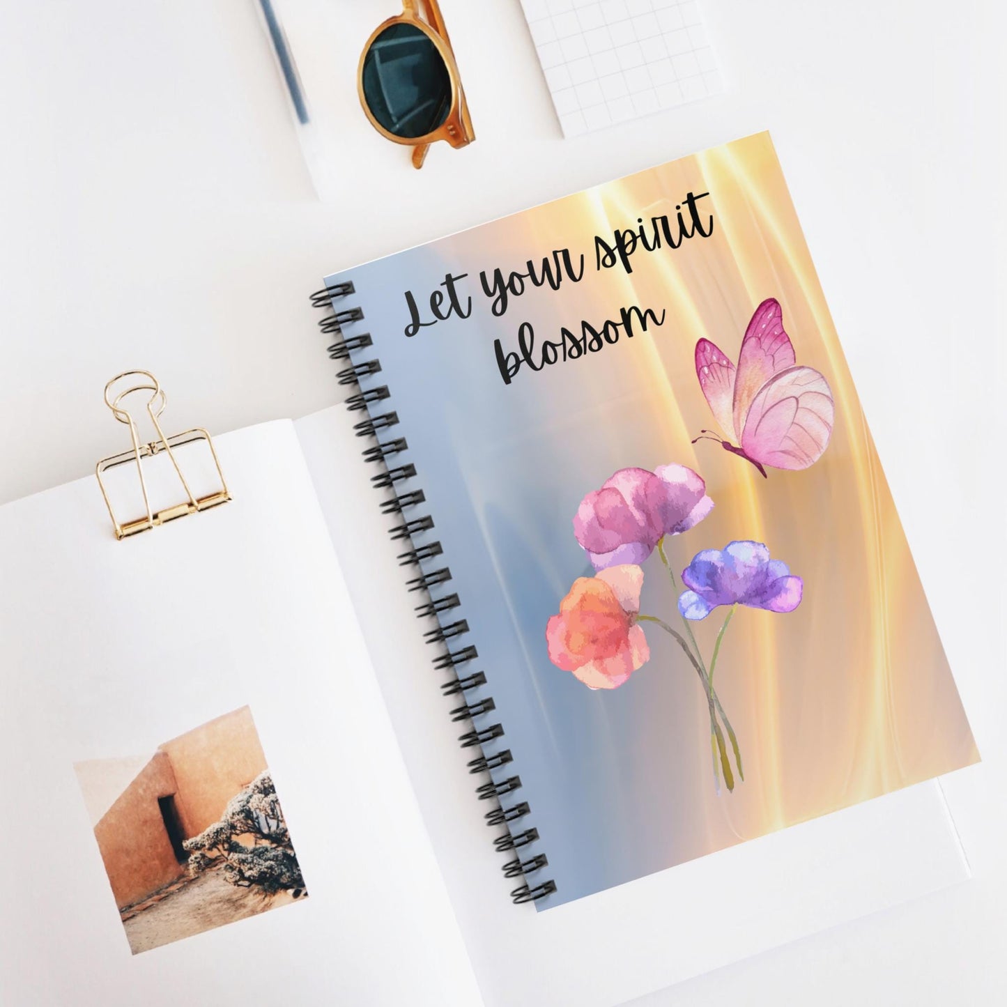 Let Your Spirit Blossom Spiral Notebook - Inspirational Journal, Gift for Her, Floral Design, Butterfly Theme, Creative Writing