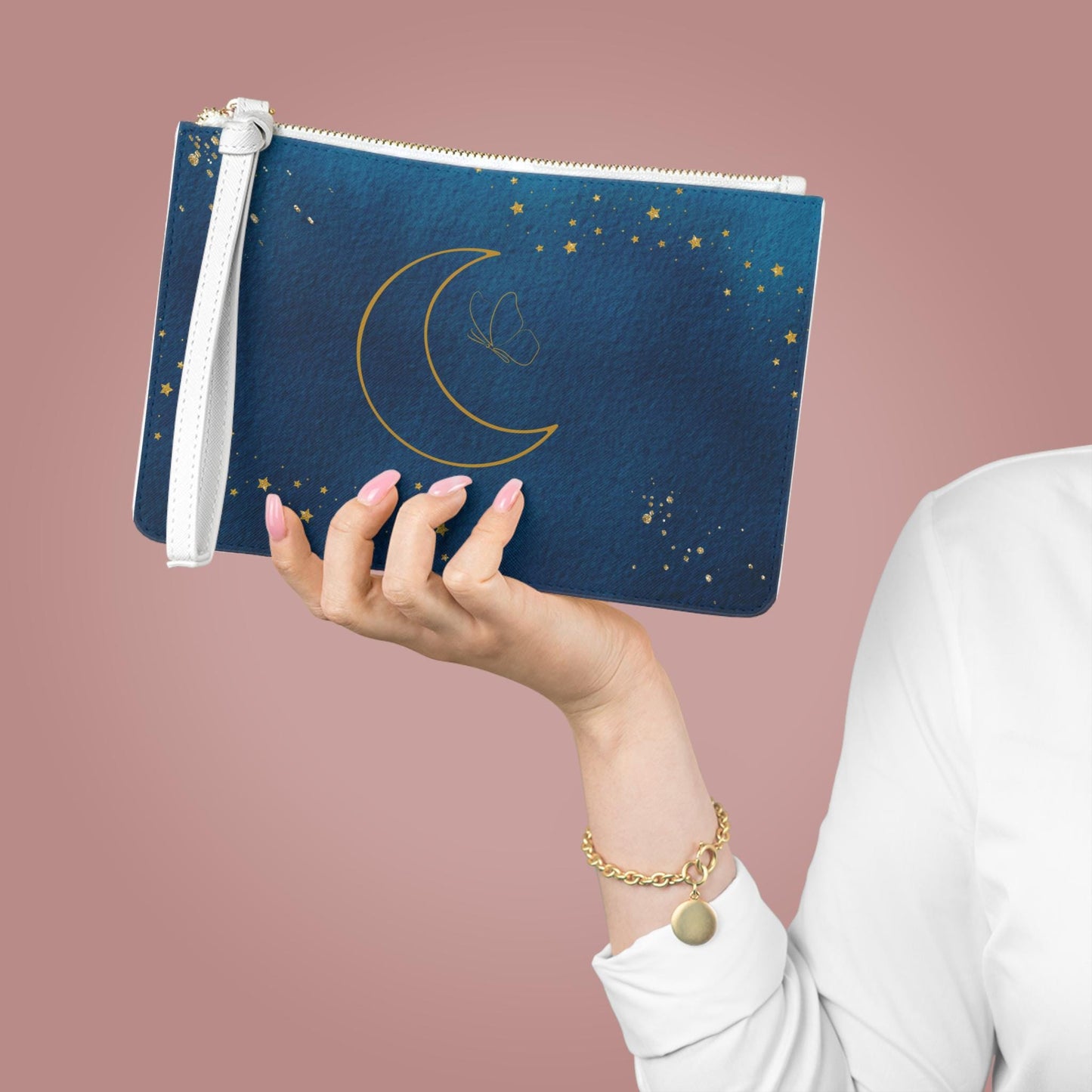 Celestial Clutch Bag, Moon and Stars Design, Boho Cosmetic Pouch, Night Sky Evening Purse, Gift for Her, Stylish Accessories