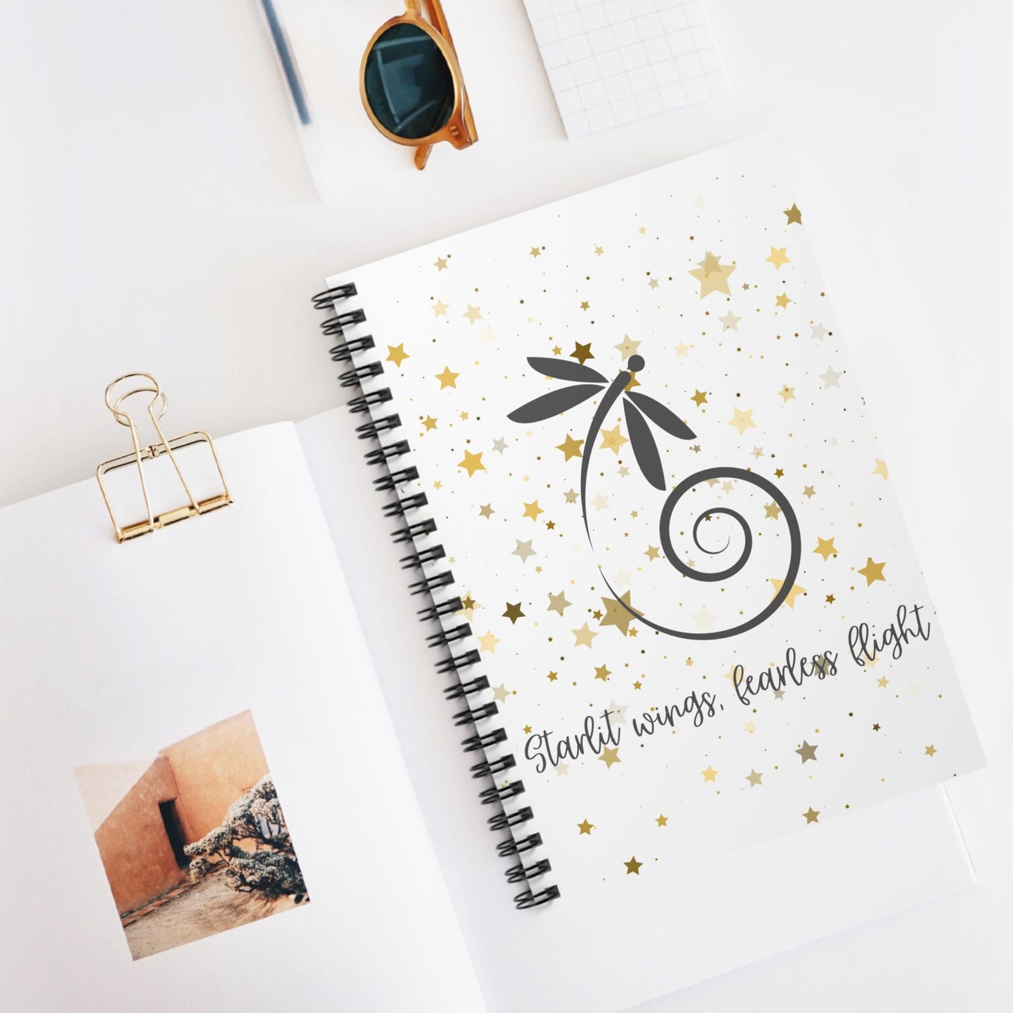 Inspirational Spiral Notebook - 'Starlit Wings, Fearless Flight' - Perfect for Journaling, Note Taking, School & Gratitude, Gift Idea
