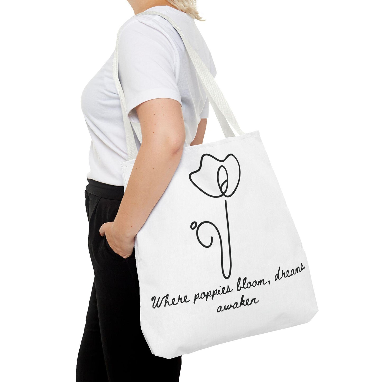Poppy Flower Tote Bag, Floral Tote, Inspirational Quote Bag, August Birth Flower, Eco-Friendly Grocery Bag, Reusable Shopping Tote