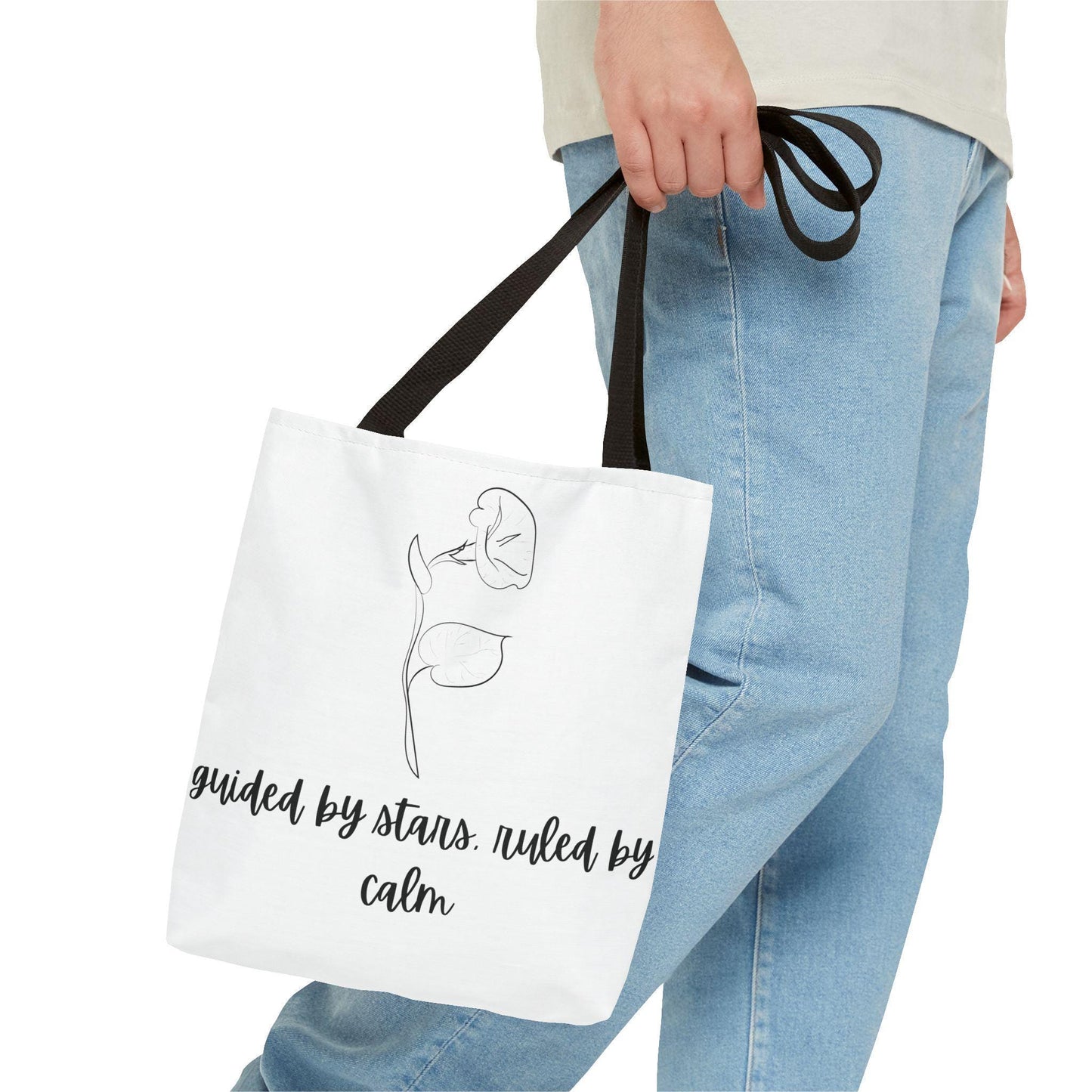 Morning Glory Floral Tote Bag - "Guided by Stars, Ruled by Calm" , Eco-Friendly Gift for Nature Lovers, Inspirational September Birth Flower