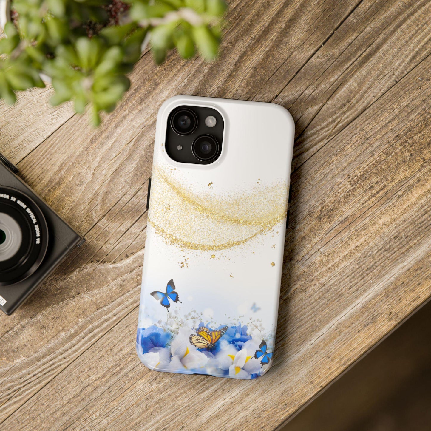 Butterfly Glitter Tough Phone Case, Elegant Floral Phone Case, Gift for Her, Stylish Phone Accessory, Nature Lover's Gift