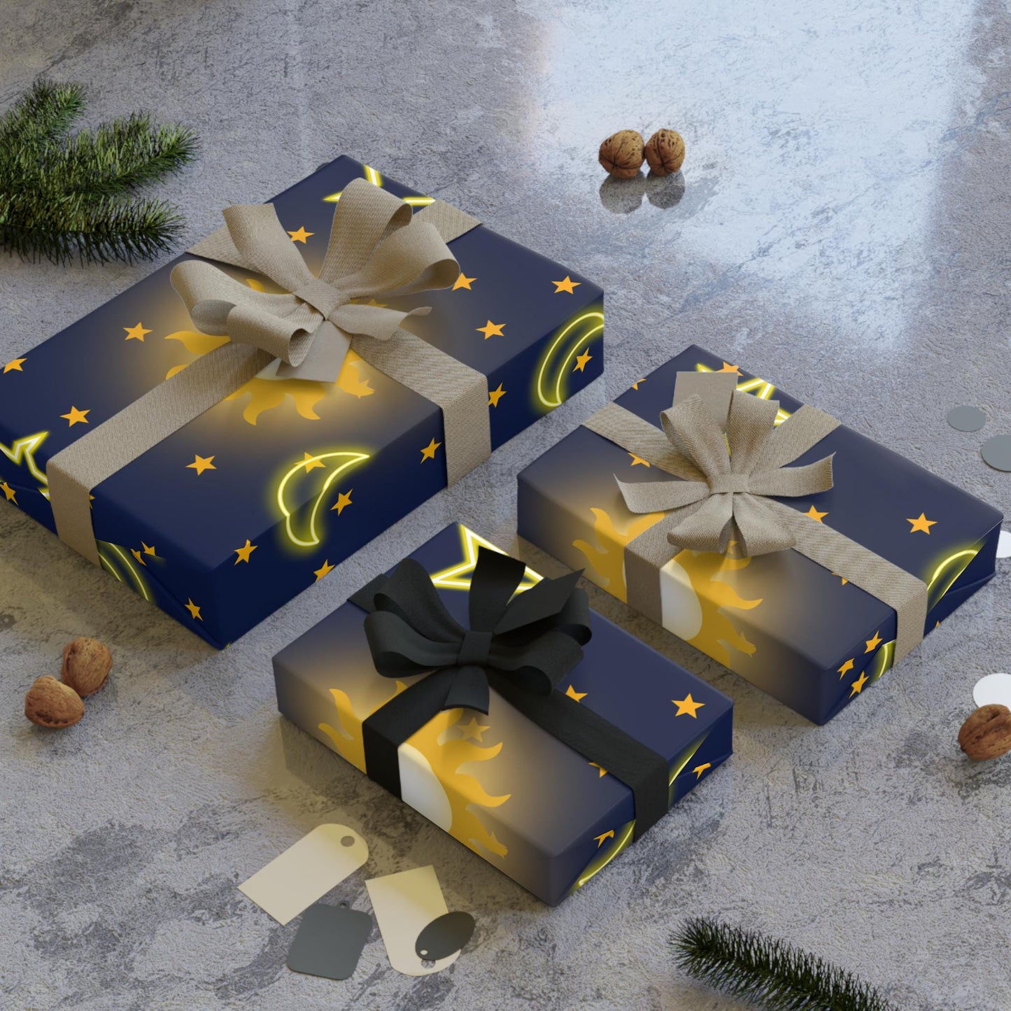 Celestial Gift Wrapping Paper Roll, Star and Moon Design for Birthdays, Holidays, Baby Showers, Creative Packaging, Festive Gifts