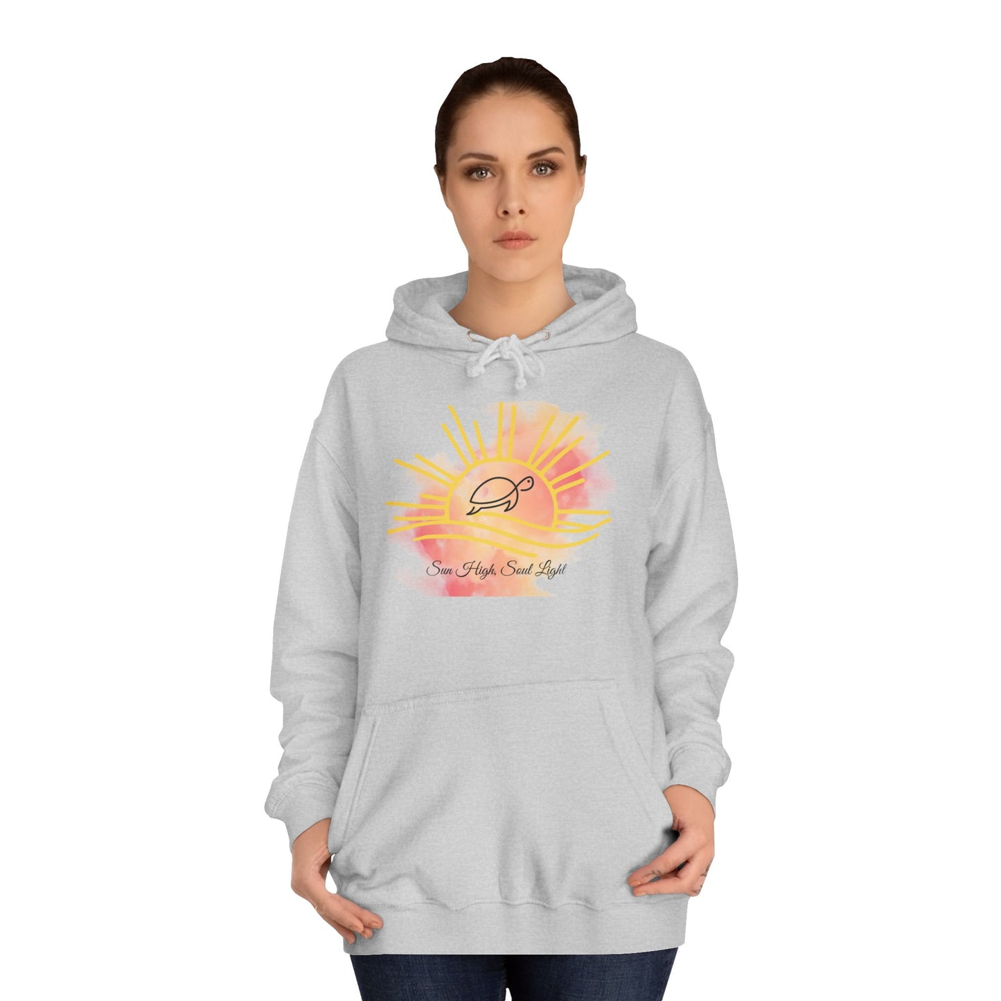 Sun High Soul Soft Hoodie – Watercolor Turtle & Sunrise Sweatshirt | Cozy Coastal Quote Hoodie