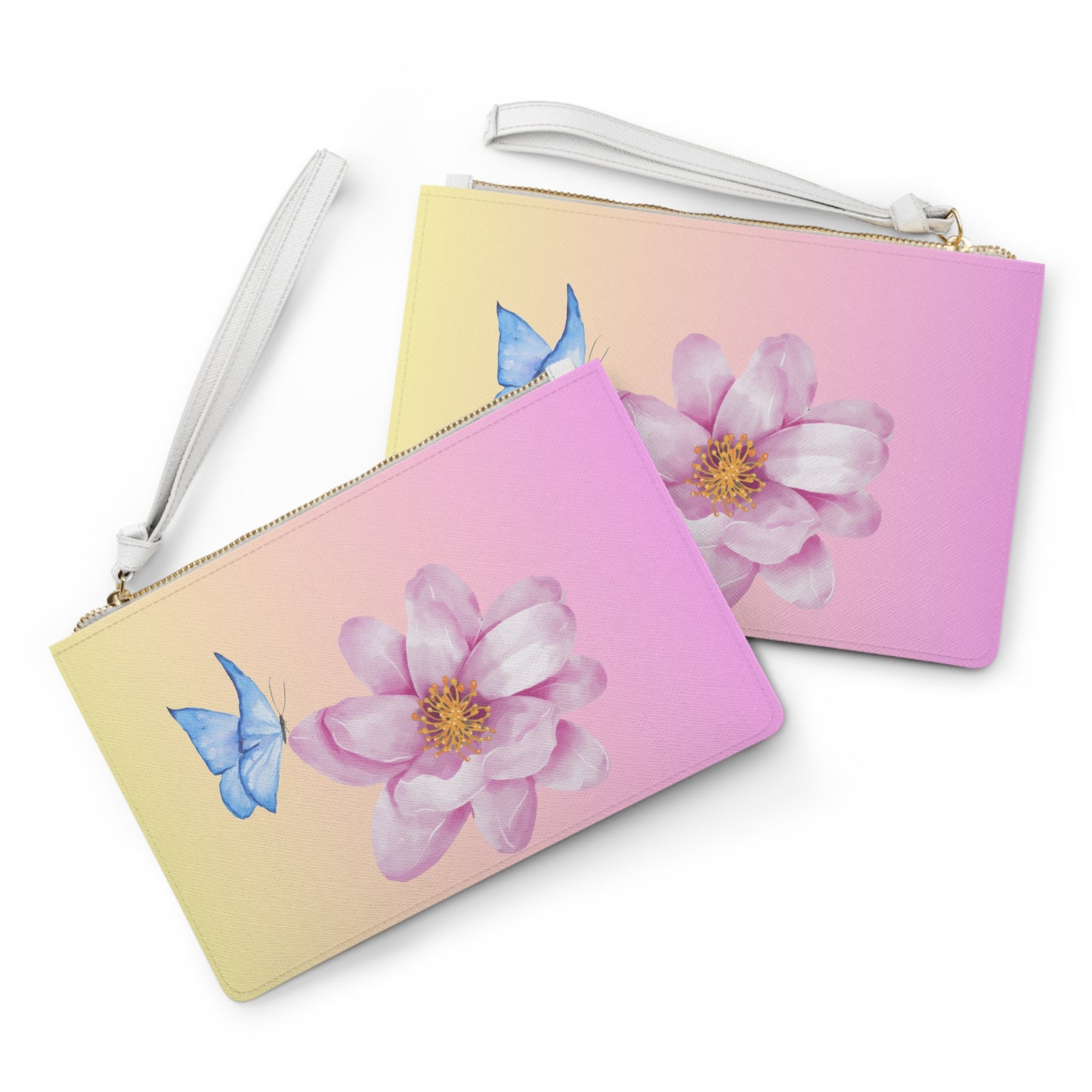 Pastel Butterfly and Flower Clutch Bag – Soft Gradient Wristlet – Dreamy Chic Accessory