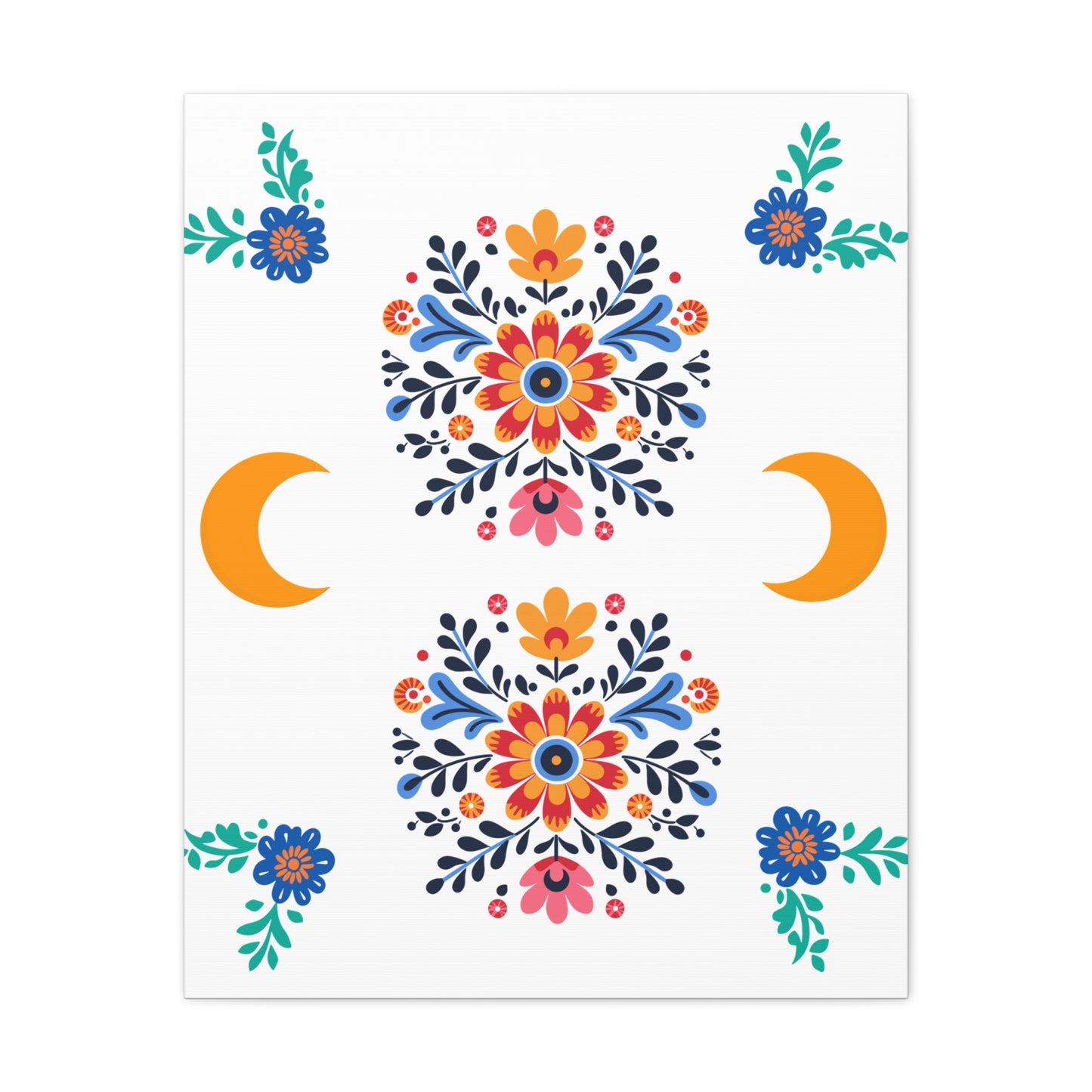 Celestial Bloom Canvas Wall Art – Moon & Floral Folk Art Print | Mystical Home Decor | Stardust Cove Exclusive