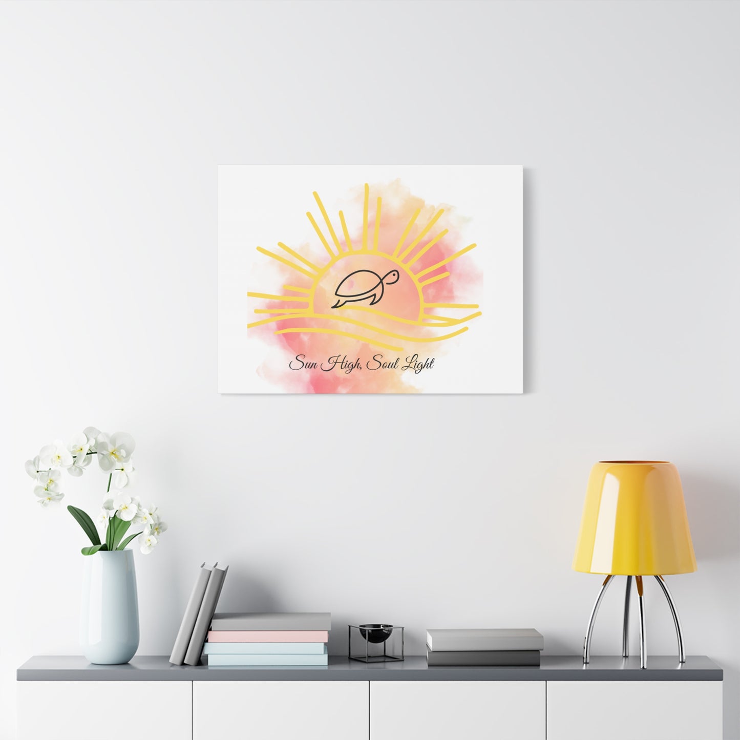 Sun High Soul Light Canvas – Watercolor Turtle & Sunrise Wall Art | Coastal Inspirational Decor
