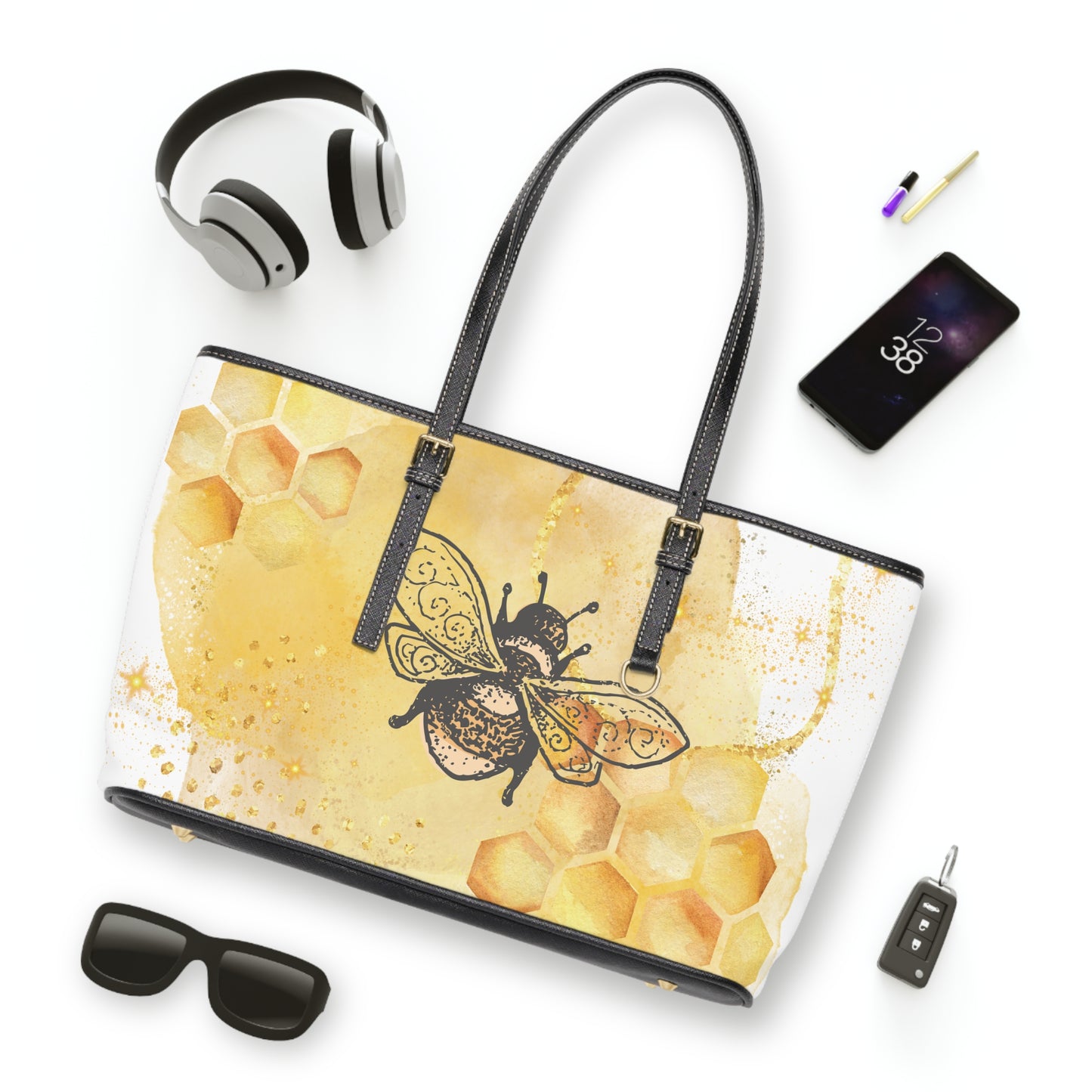 Bee and Honeycomb PU Leather Tote Bag – Whimsical Shoulder Purse | Stardust Cove