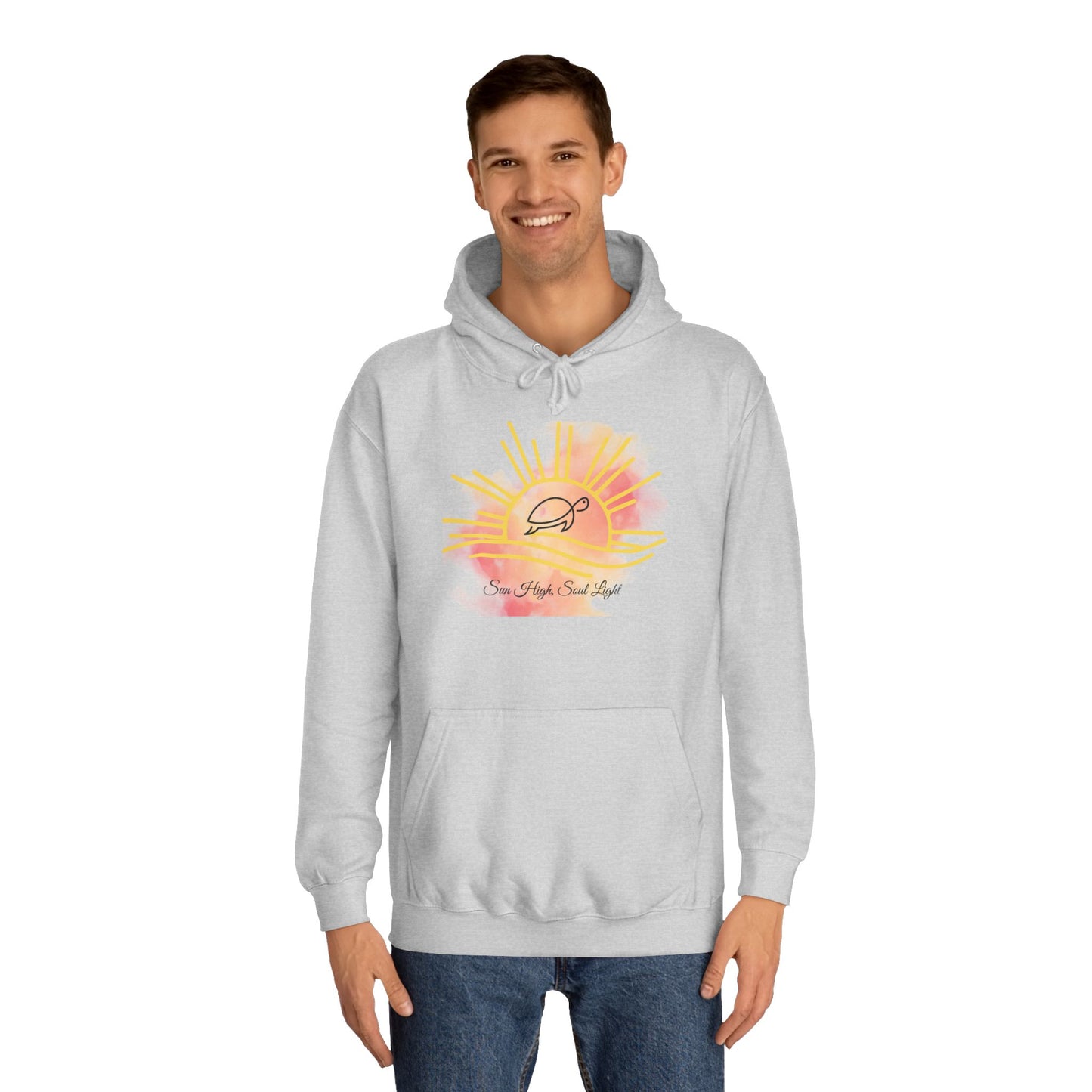 Sun High Soul Soft Hoodie – Watercolor Turtle & Sunrise Sweatshirt | Cozy Coastal Quote Hoodie