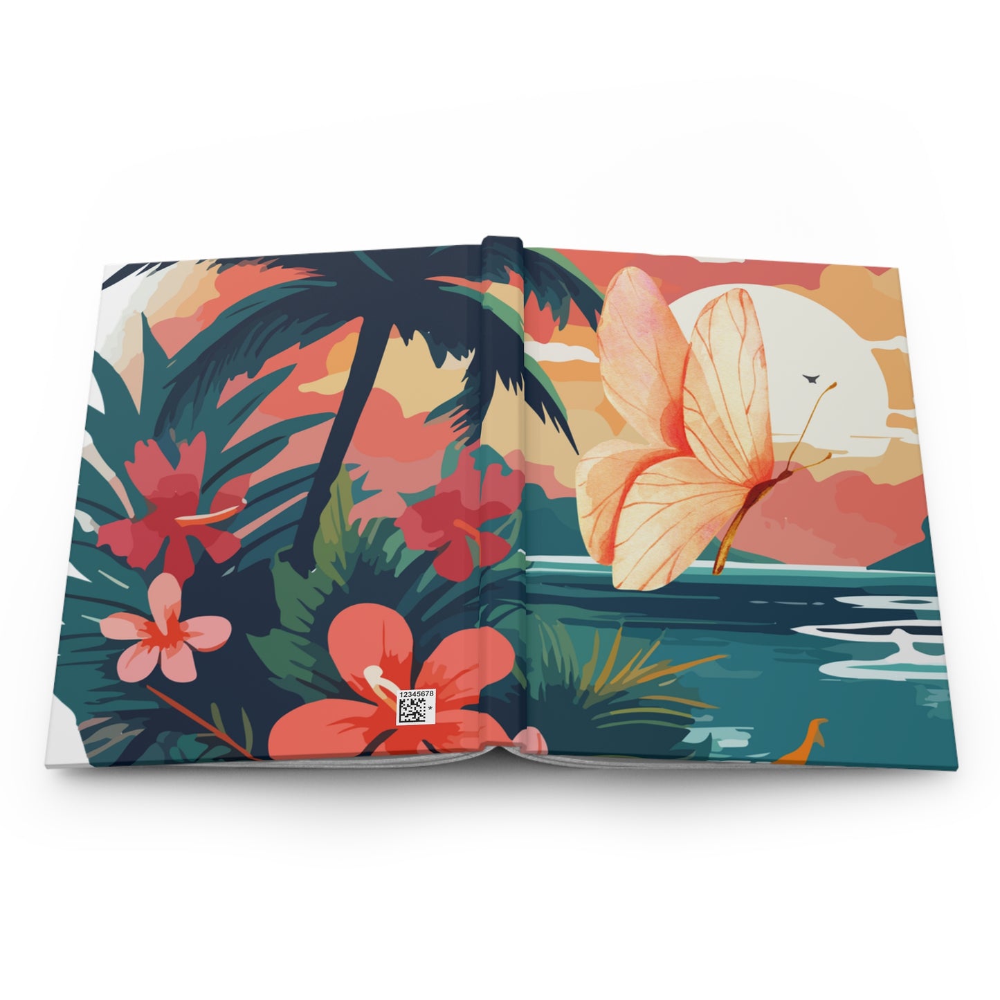 Tropical Butterfly Sunset Journal – Hardcover Matte Notebook | Coastal Dreamscape