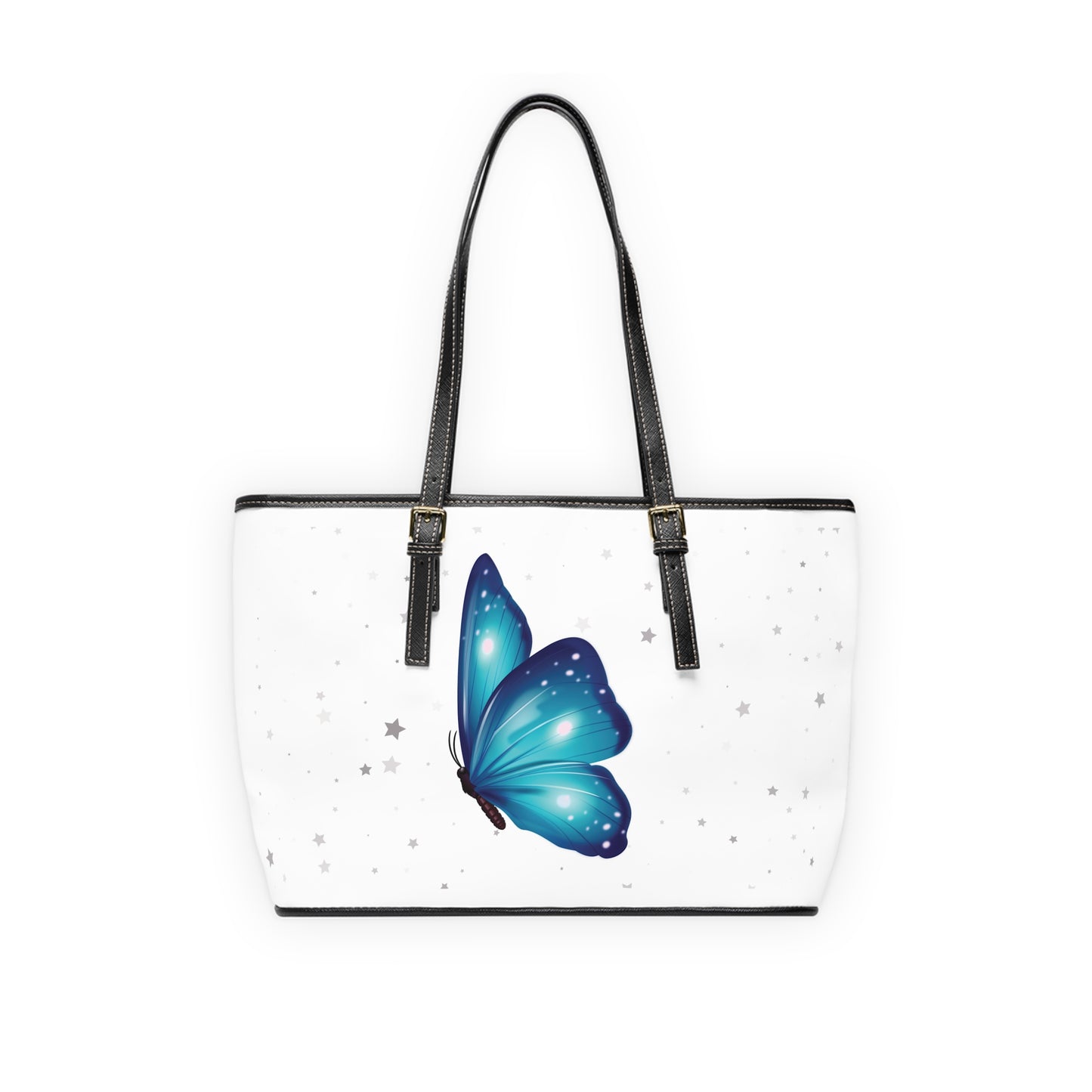 Elegant White Handbag with Blue Butterfly Design – Perfect for Fashionistas