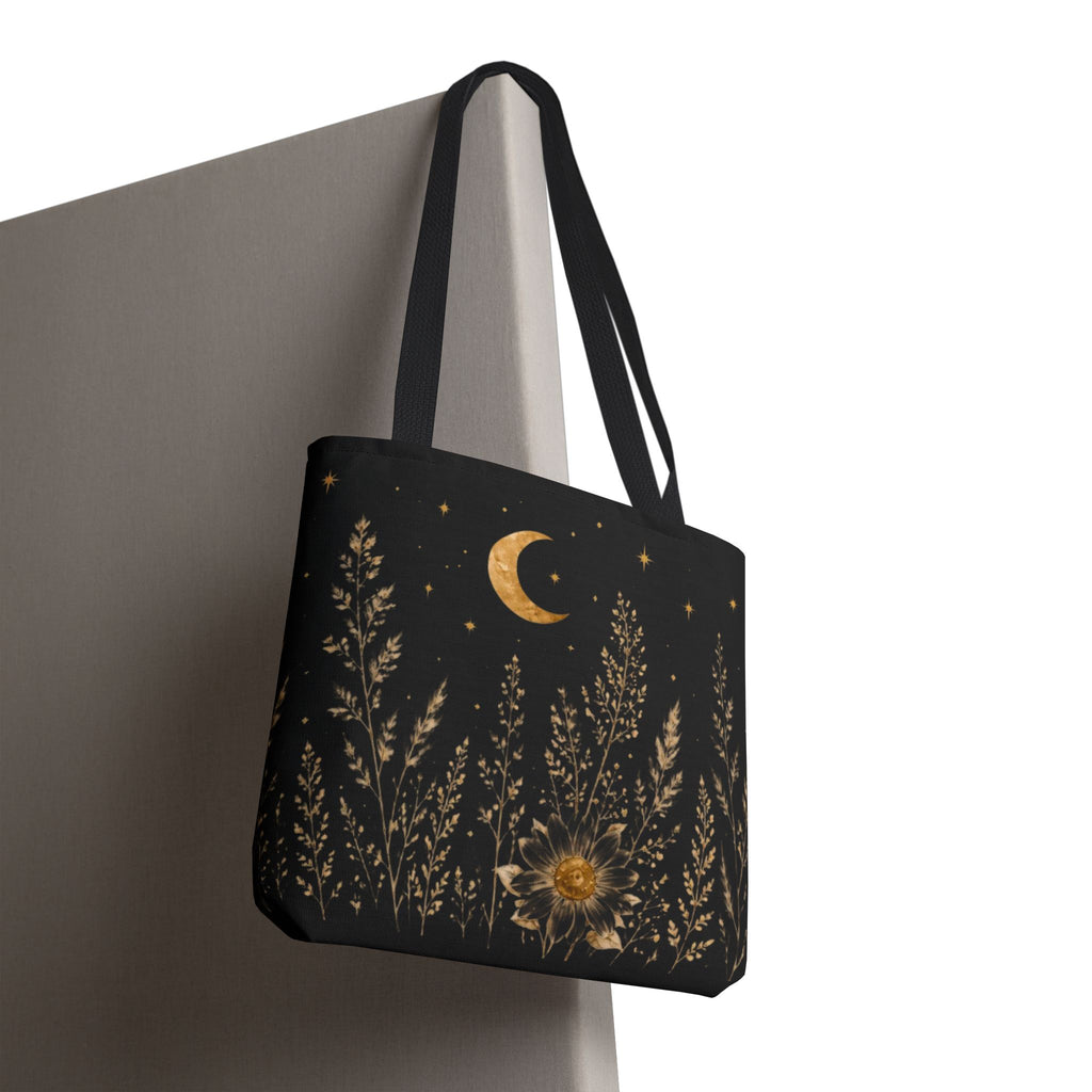 Celestial Wildflower Moon Tote Bag | Boho Botanical Canvas Shoulder Bag
