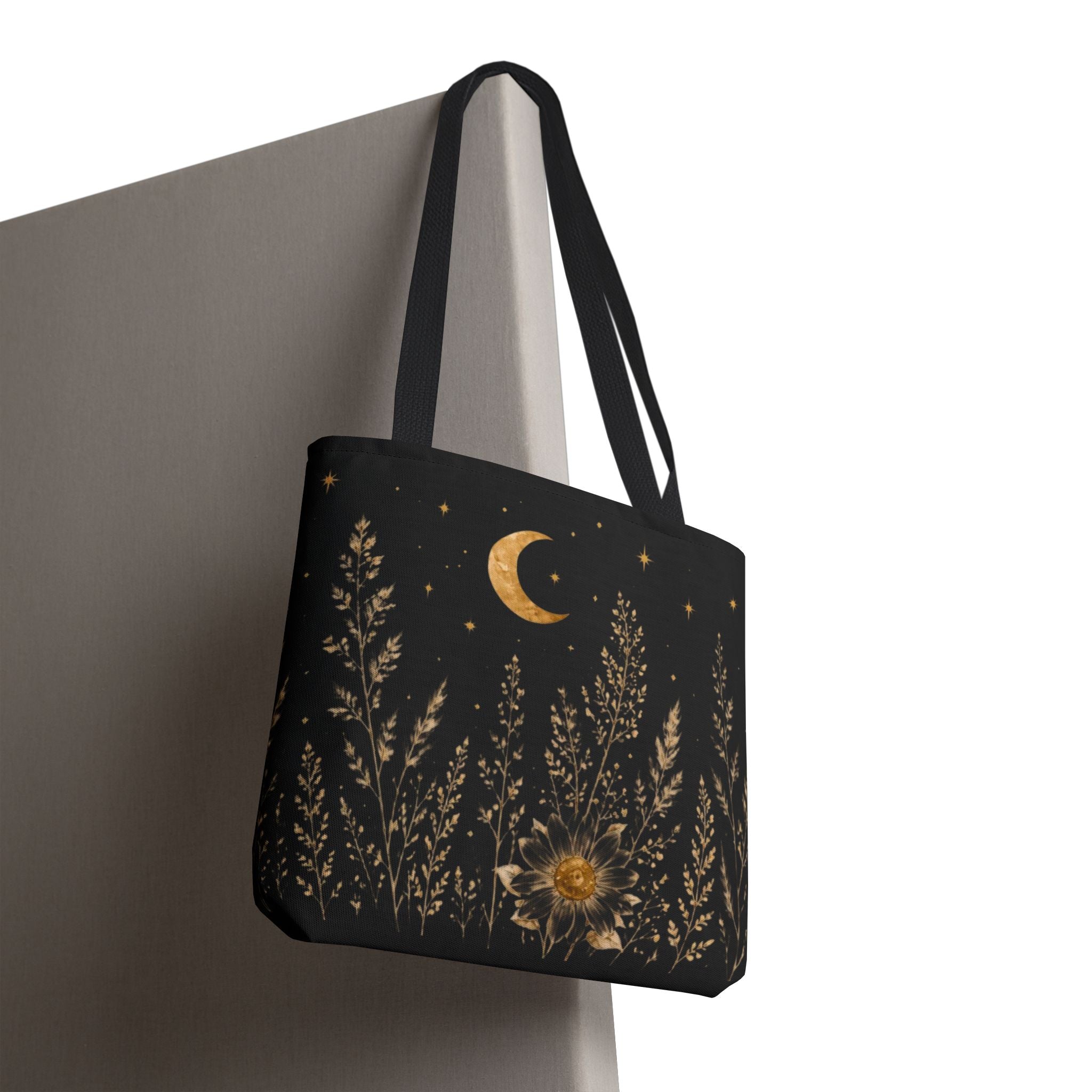 Celestial Wildflower Moon Tote Bag | Boho Botanical Canvas Shoulder Bag