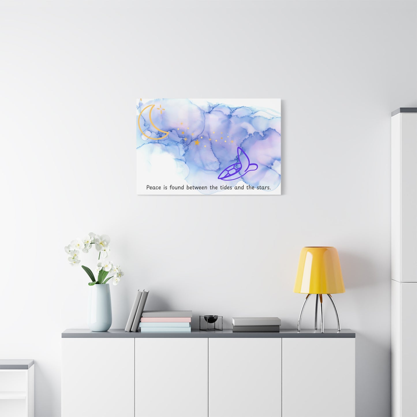 Inspirational Canvas Art - 'Peace is Found Between the Tides and the Stars' Celestial Ocean Canvas Wall Art – Moon, Stars & Tides Quote | Stardust Cove