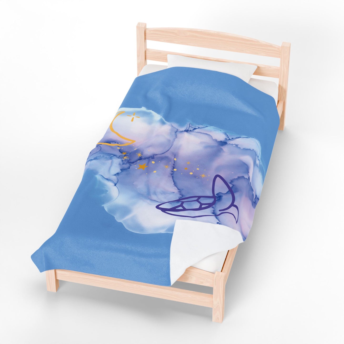 Dreamy Turtle & Moon Velveteen Plush Blanket - Cozy Nighttime Decor