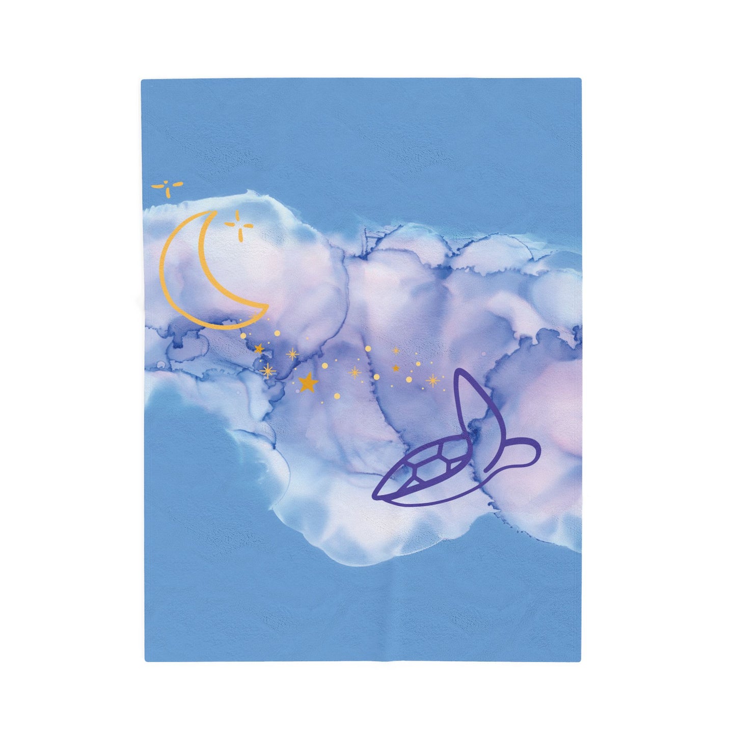 Dreamy Turtle & Moon Velveteen Plush Blanket - Cozy Nighttime Decor