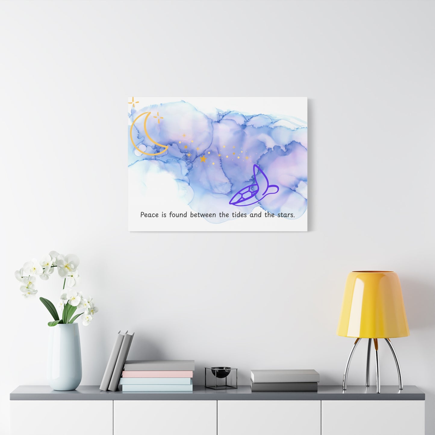 Inspirational Canvas Art - 'Peace is Found Between the Tides and the Stars' Celestial Ocean Canvas Wall Art – Moon, Stars & Tides Quote | Stardust Cove