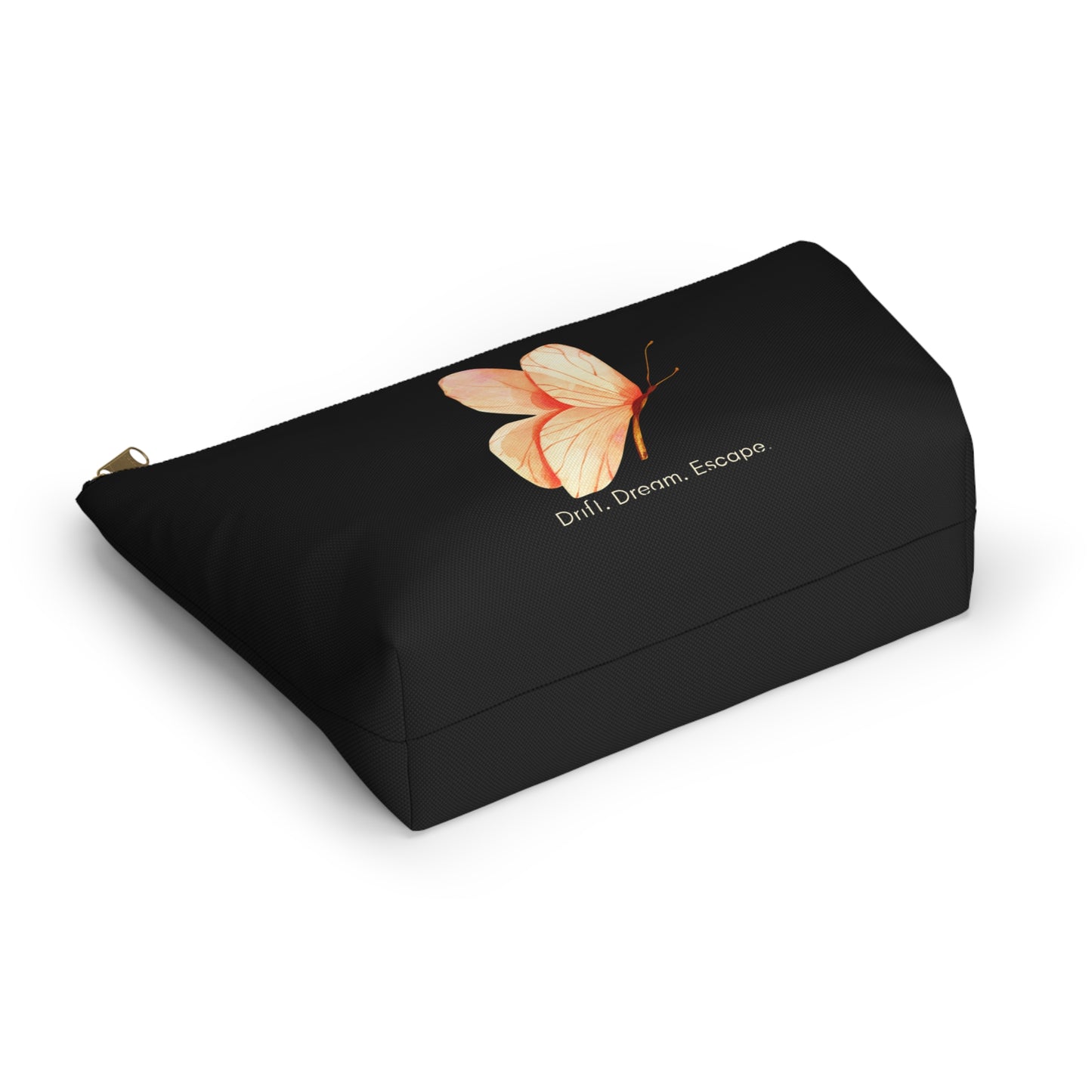 Drift. Dream. Escape. Black Butterfly Pouch – Travel Makeup Bag or Journal Accessory Case | Stardust Cove