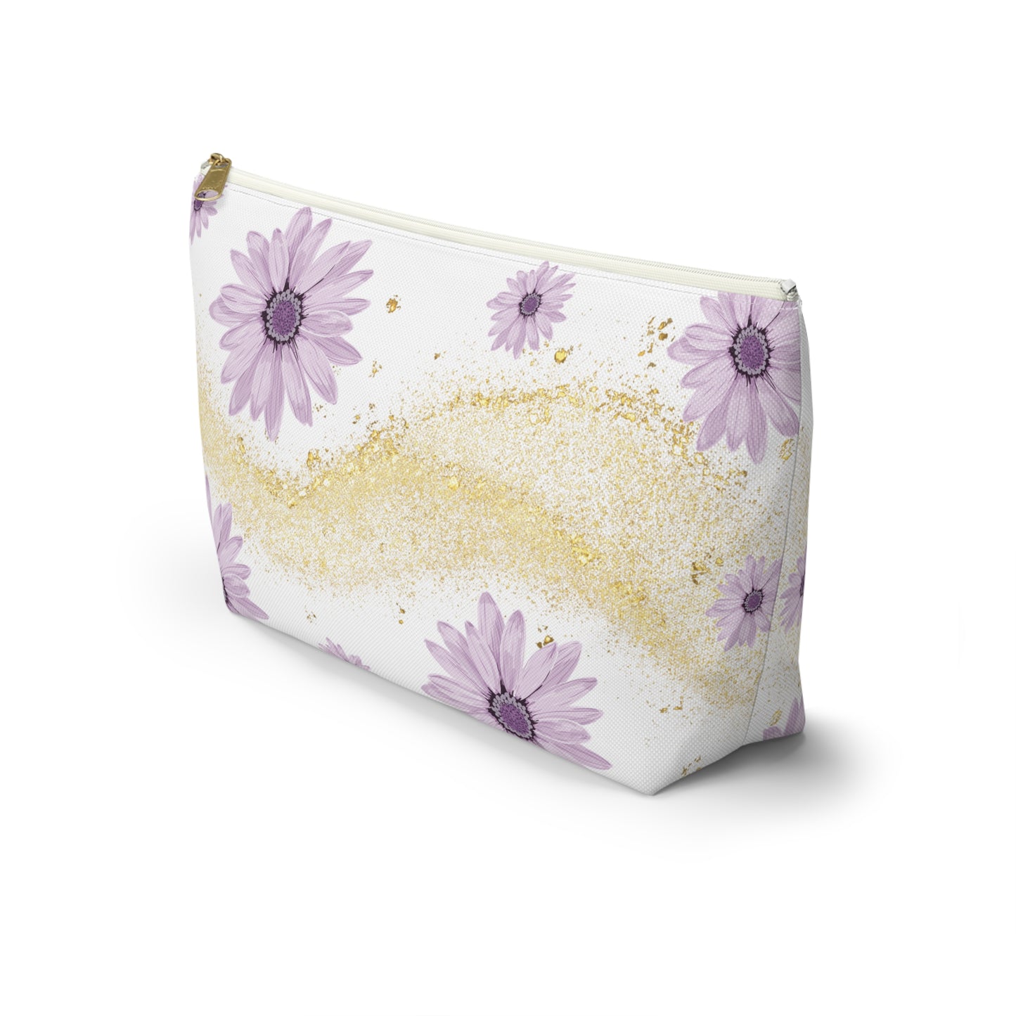 Floral Gold Sparkle Accessory Pouch, Perfect for Makeup, Travel, Gifts, and Summer Vibes