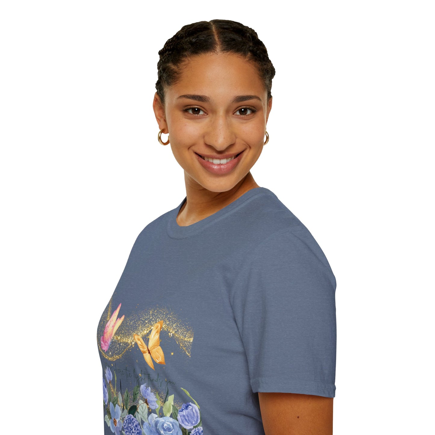 Butterfly Blossom Unisex Softstyle T-Shirt - Inspirational Floral Design