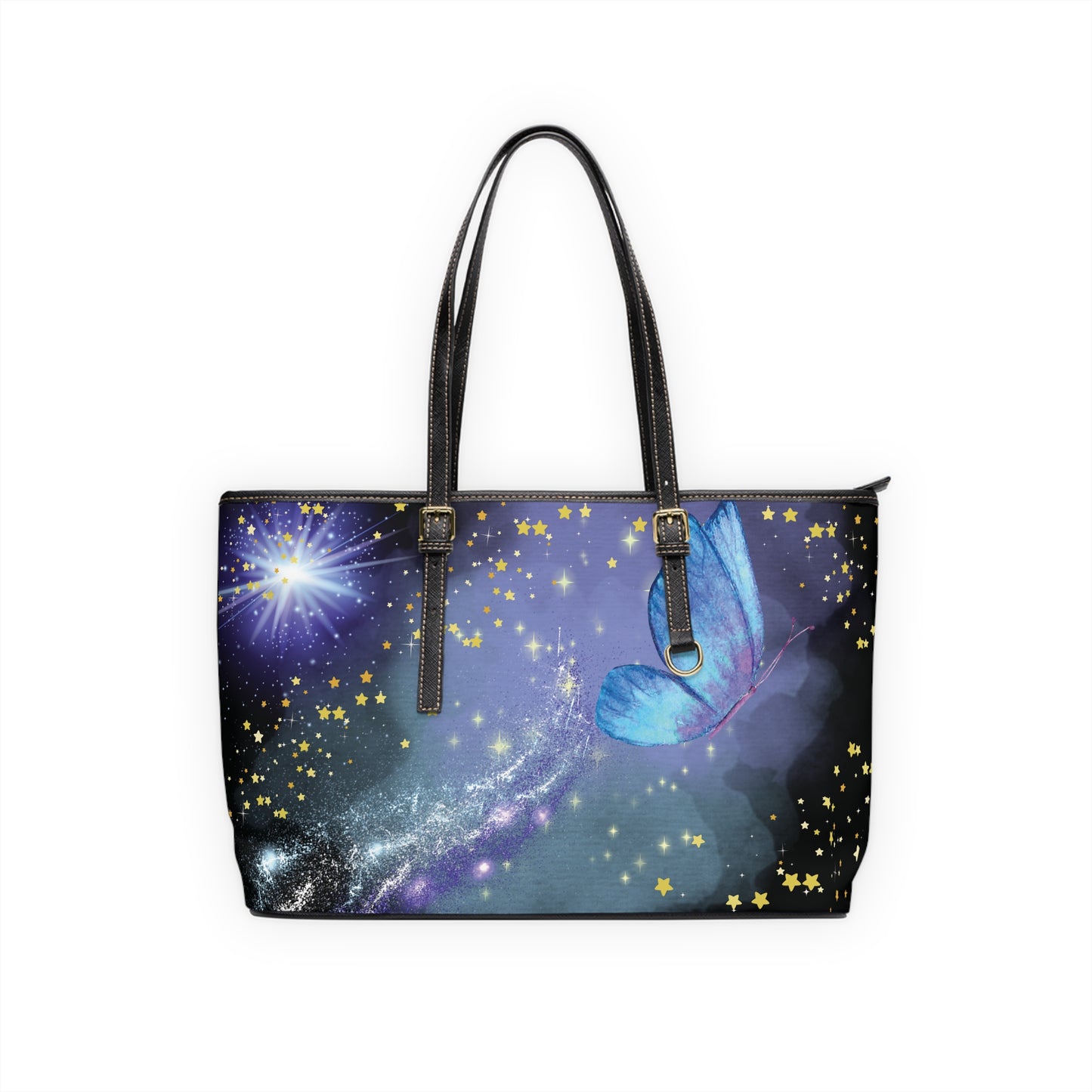 Celestial Butterfly PU Leather Shoulder Bag - Stylish Tote for Cosmic Lovers