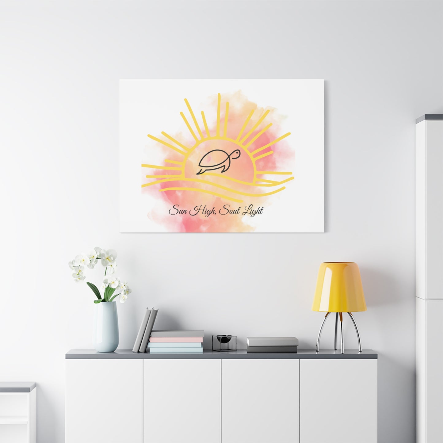 Sun High Soul Light Canvas – Watercolor Turtle & Sunrise Wall Art | Coastal Inspirational Decor