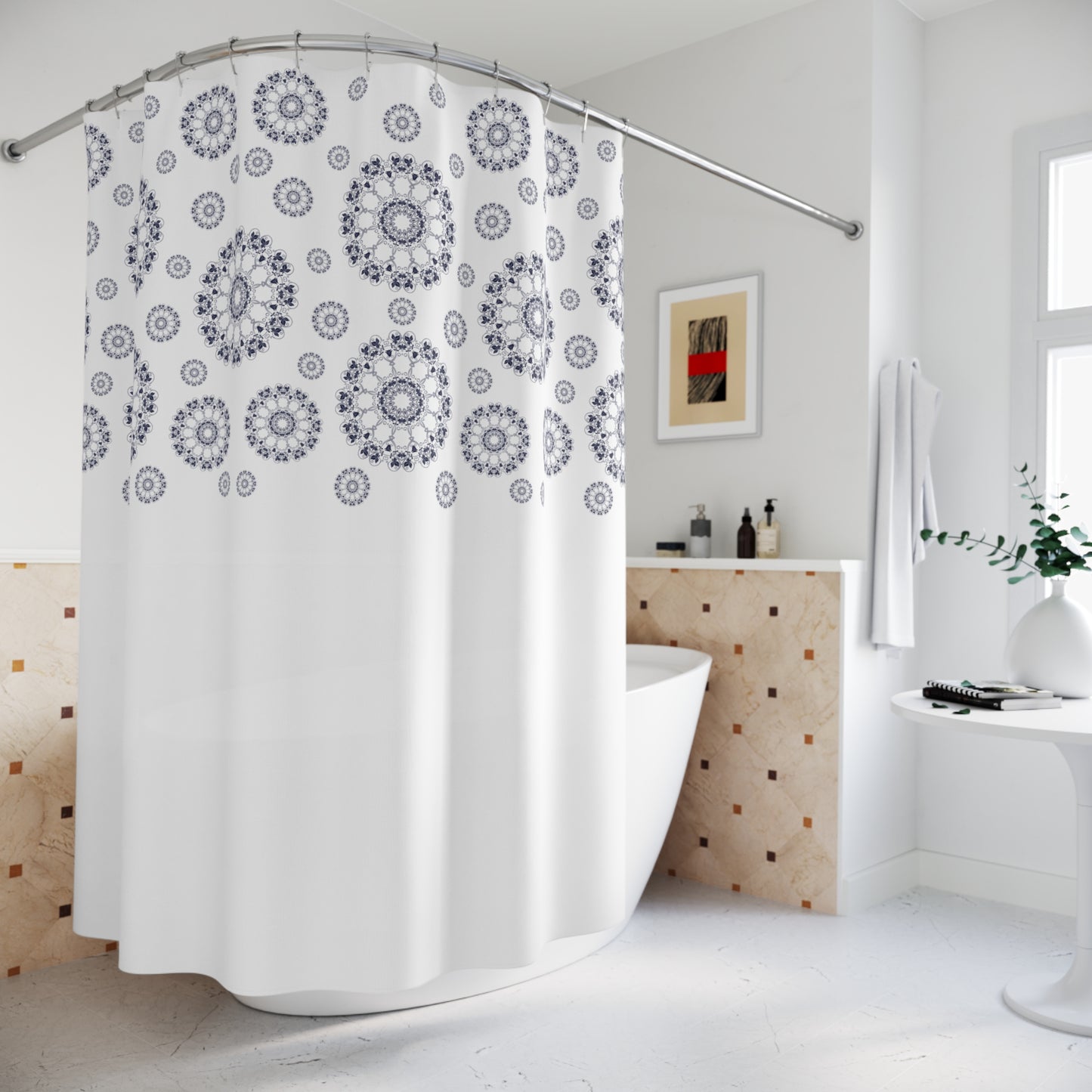 Elegant Mandala Shower Curtain | Home Decor, Bathroom Accessory, Gift for Her, Boho Style, Modern Design