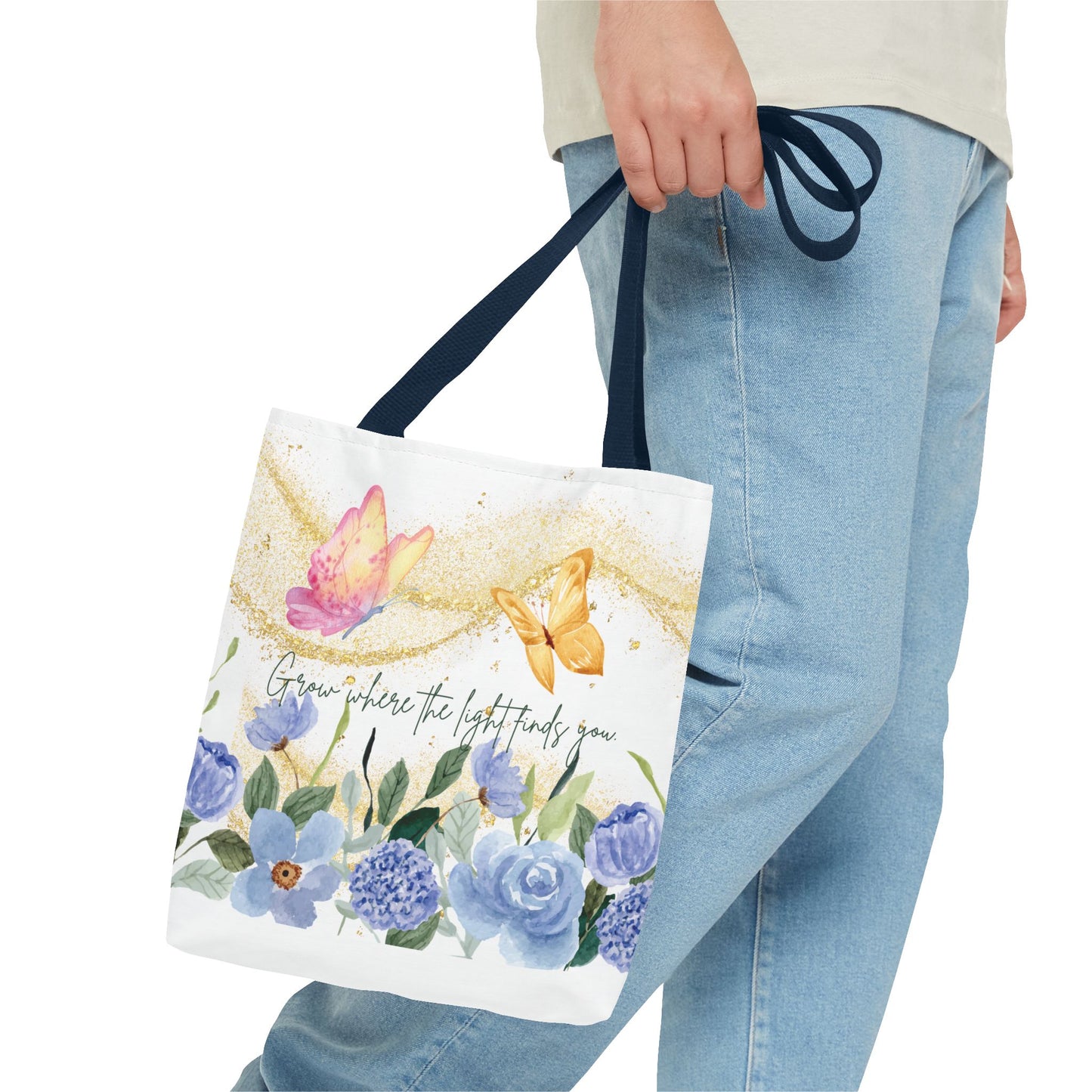 Inspirational Floral Tote Bag - "Grow Where the Light Finds You"