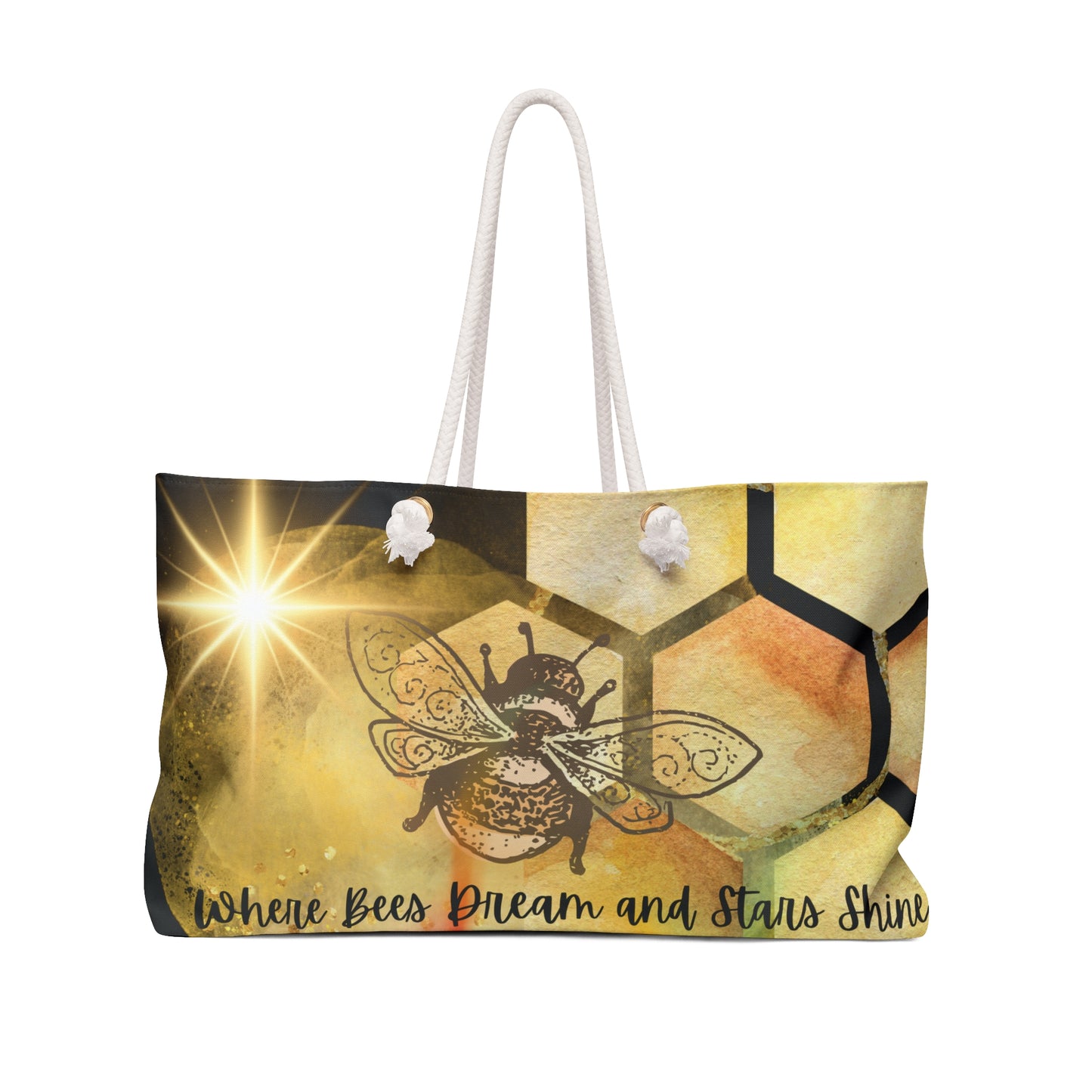 Bee and Honeycomb Celestial Weekender Bag – "Where Bees Dream and Stars Shine" – Large Tote by Stardust Cove