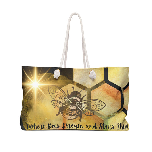 Bee and Honeycomb Celestial Weekender Bag – "Where Bees Dream and Stars Shine" – Large Tote by Stardust Cove