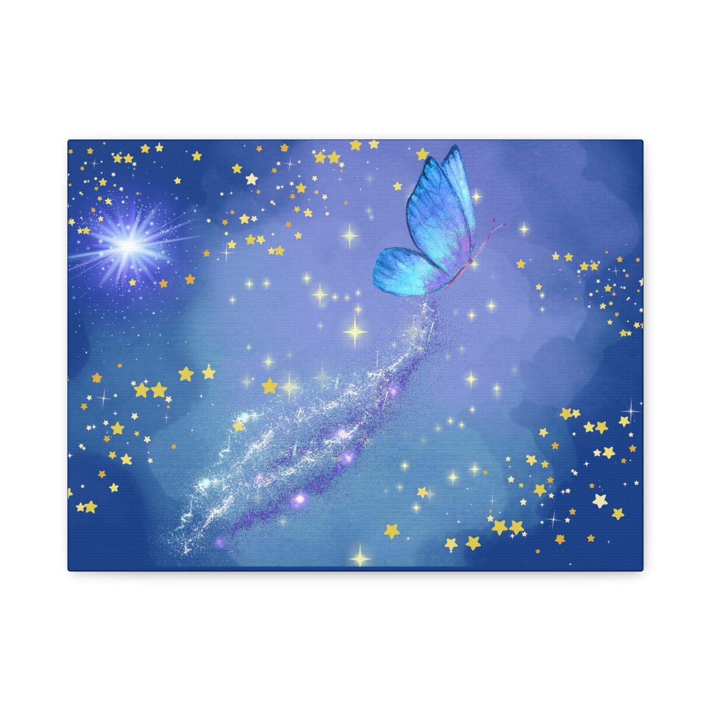 Celestial Butterfly Canvas Wall Art – Galaxy-Inspired Matte Print with Stars and Cosmic Trail