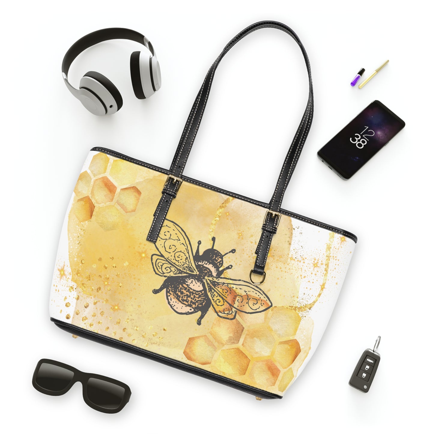 Bee and Honeycomb PU Leather Tote Bag – Whimsical Shoulder Purse | Stardust Cove