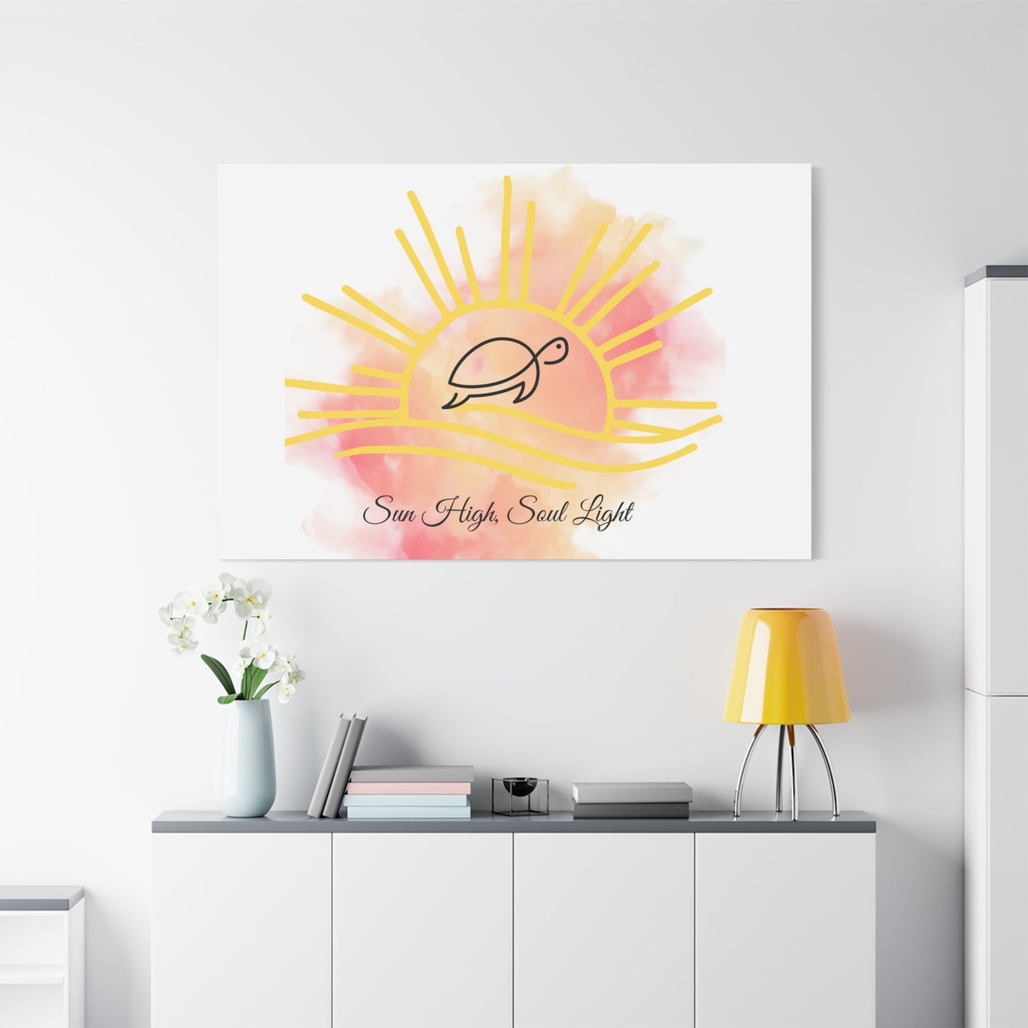Sun High Soul Light Canvas – Watercolor Turtle & Sunrise Wall Art | Coastal Inspirational Decor