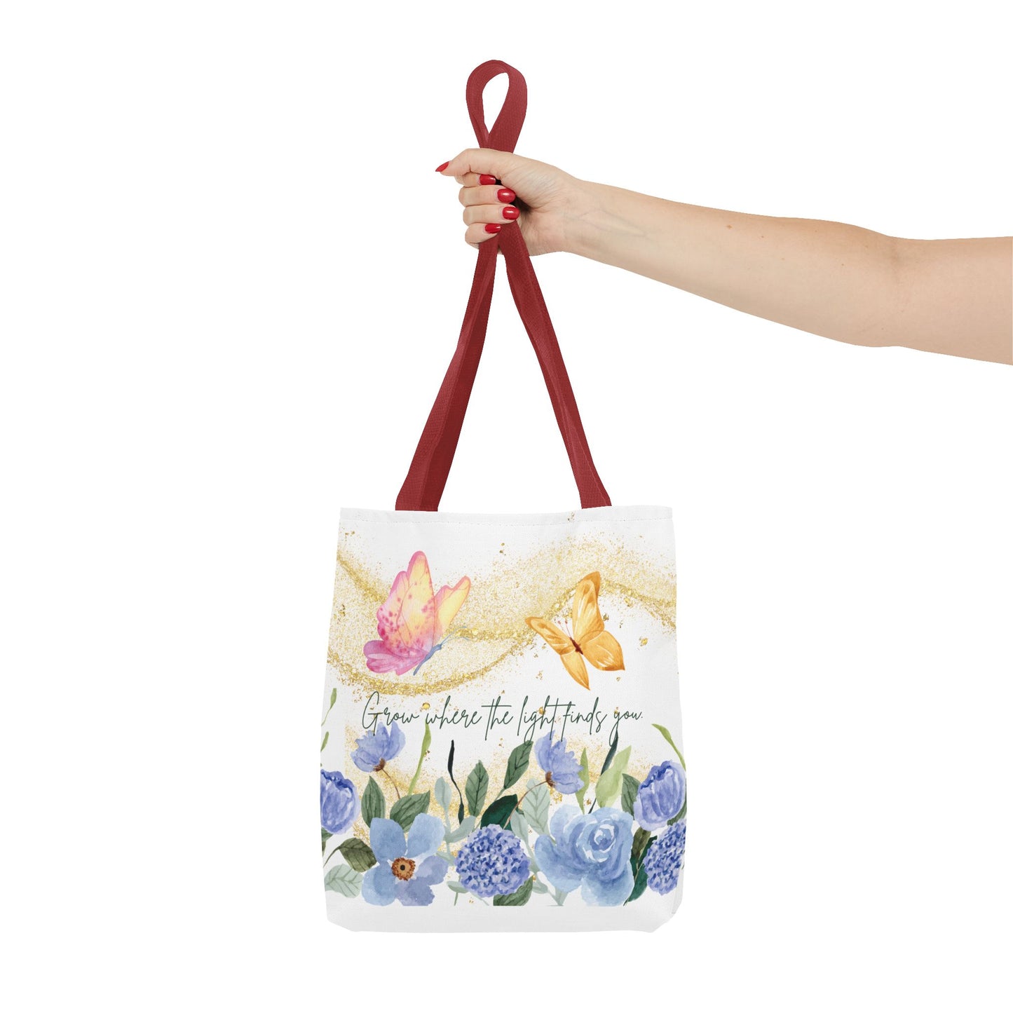 Inspirational Floral Tote Bag - "Grow Where the Light Finds You"