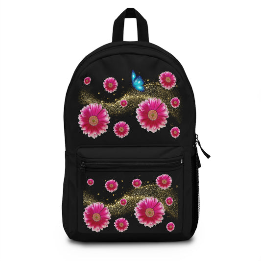 Pink Floral Backpack with Pink Daisy & Stardust Butterfly Backpack – Magical Floral School Bag | Stardust Cove