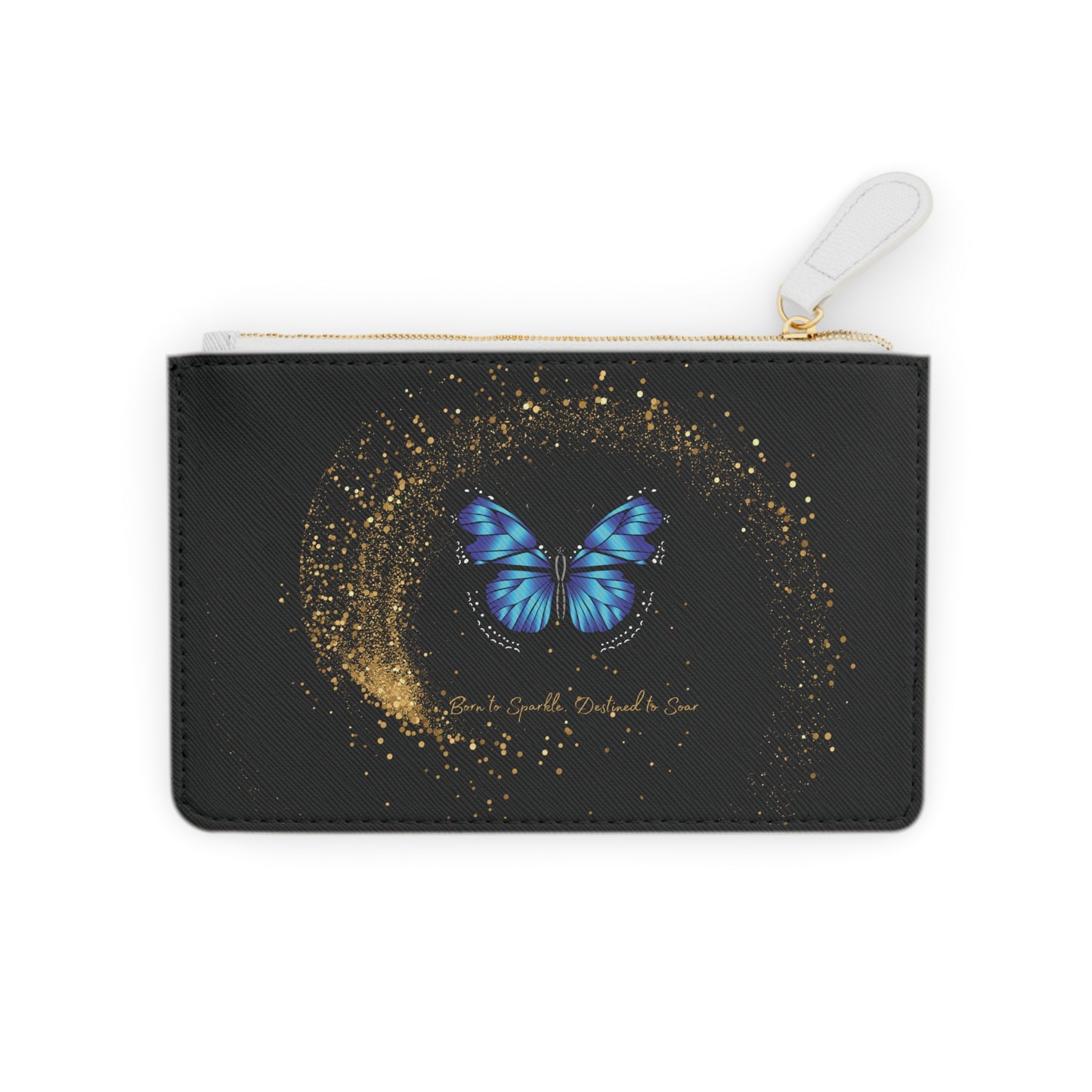 Celestial Butterfly Mini Clutch – Gold Stardust Zip Pouch | Mystical Purse Organizer