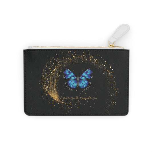 Celestial Butterfly Mini Clutch – Gold Stardust Zip Pouch | Mystical Purse Organizer